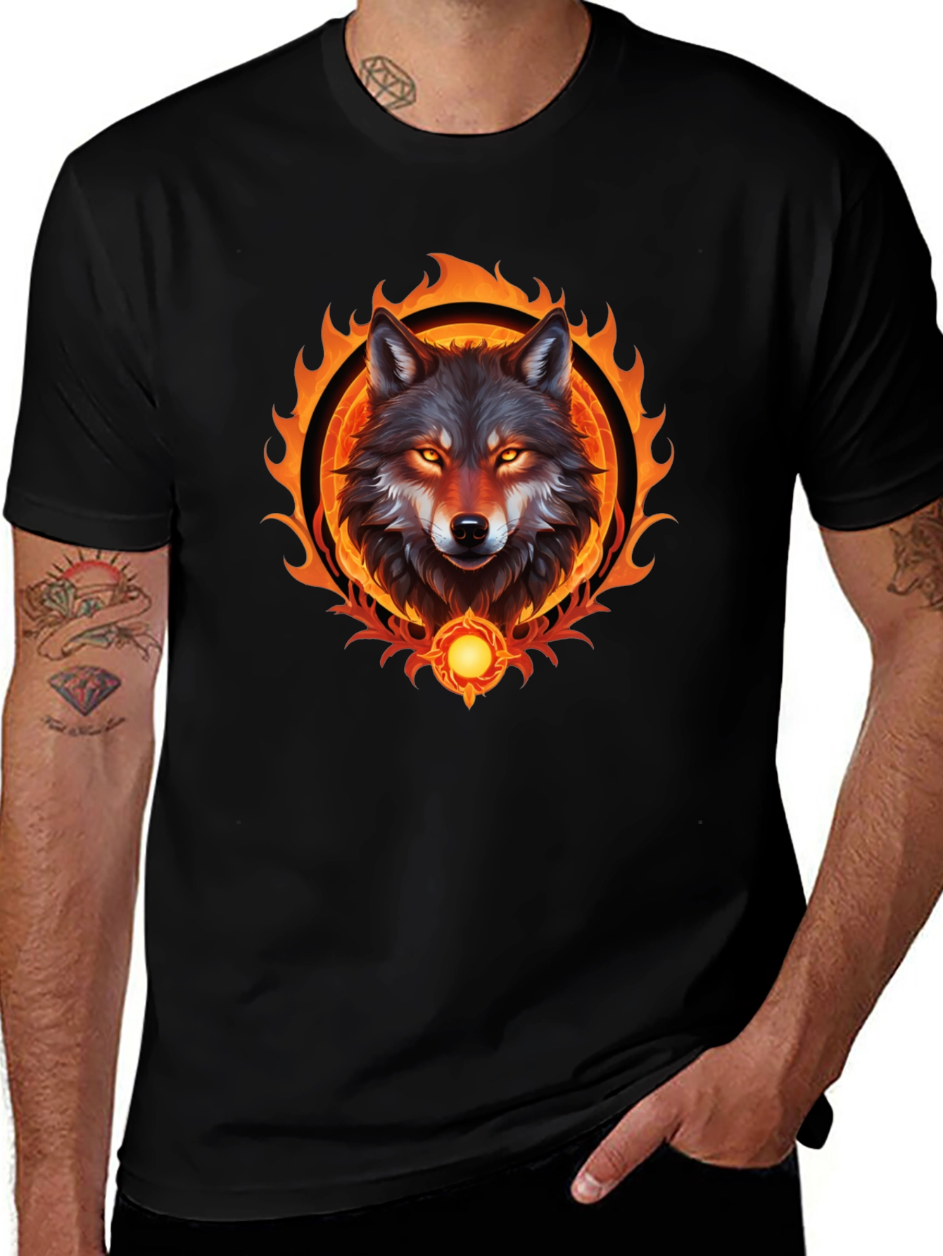 Variant 30 of Fiery Wolf Graphic Tee - Black