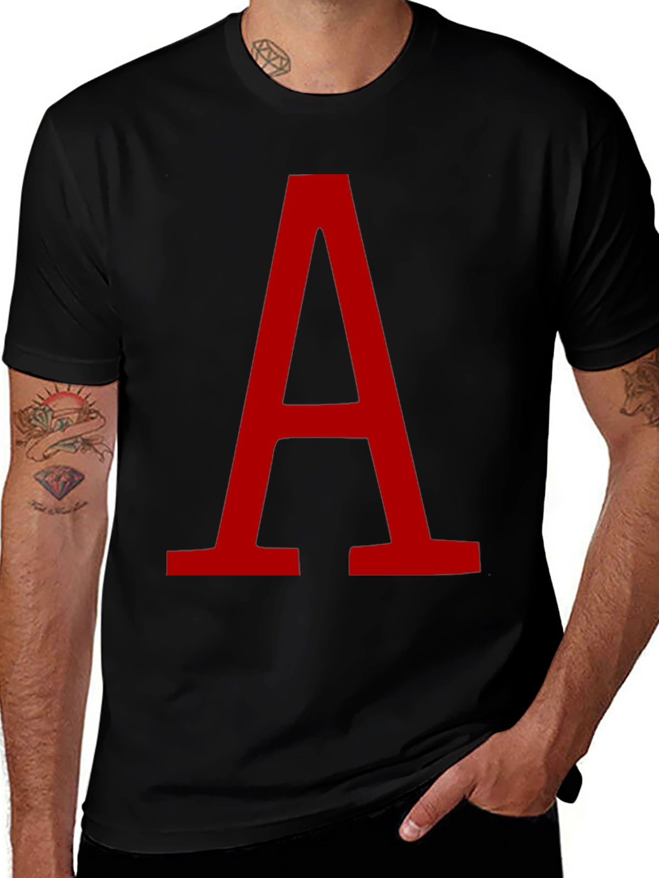 Variant 7 of Bold Red Letter A Graphic Black T-Shirt