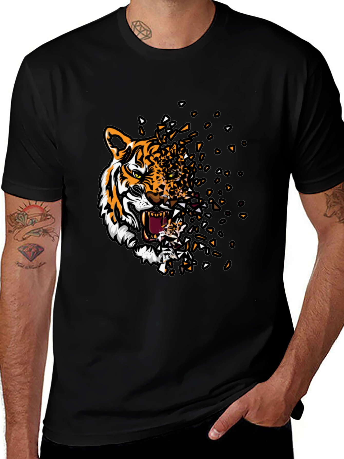 Variant 3 of Tiger Graphic Print Men's Black T-Shirt