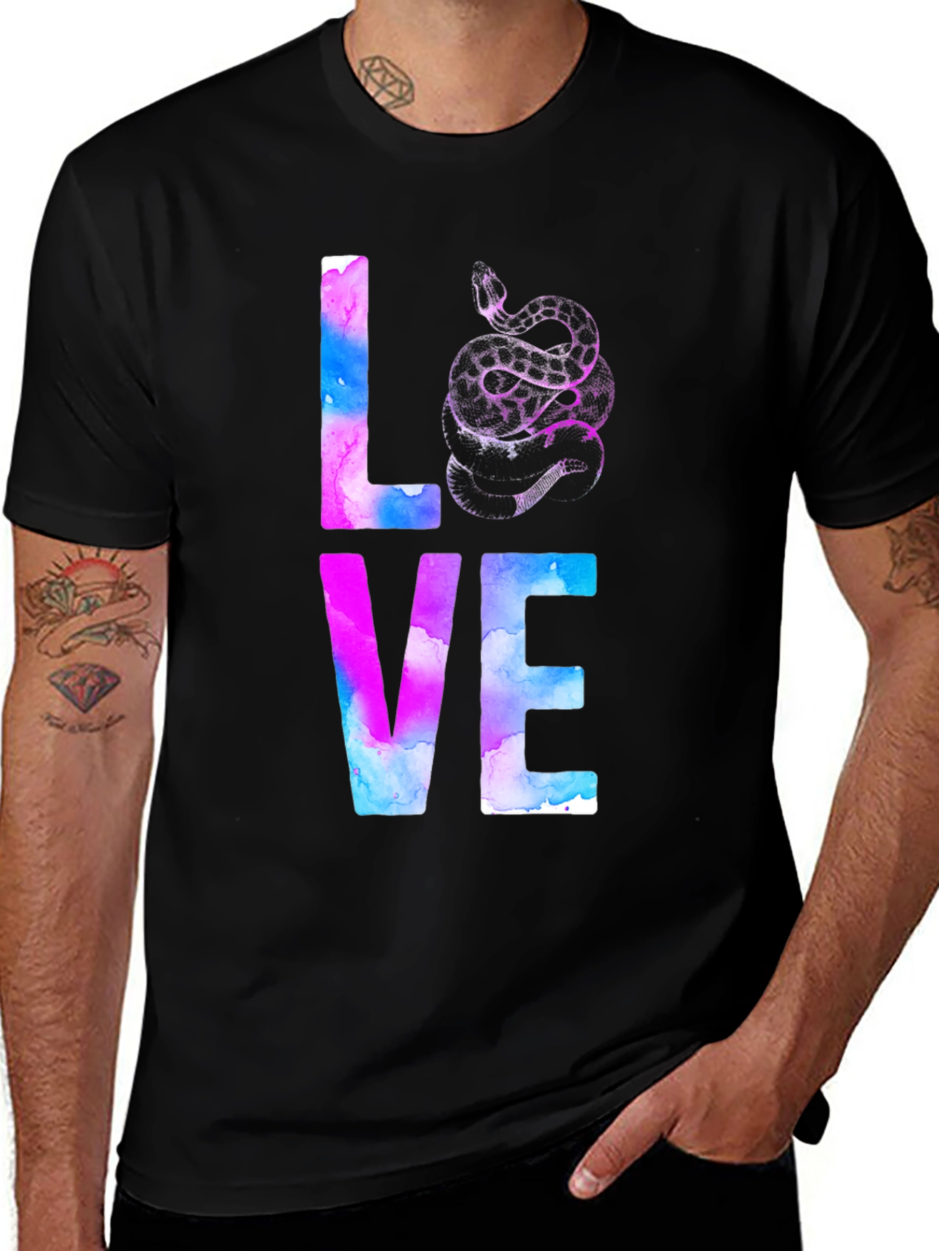 Variant 19 of LOVE Snake Watercolor Graphic Tee - Men's Black