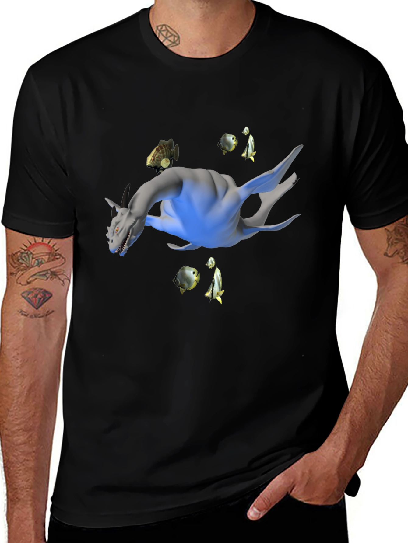 Variant 20 of Sea Dragon Graphic Tee - Black Cotton T-Shirt