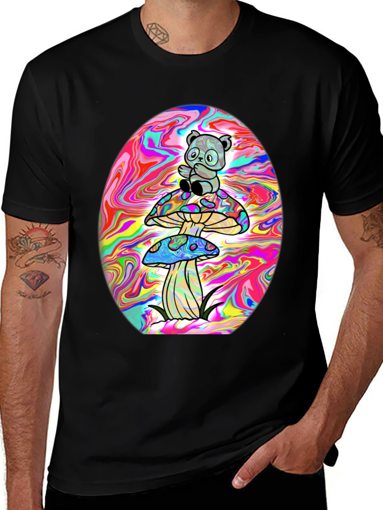 Variant 4 of Panda Mushroom Psychedelic T-Shirt