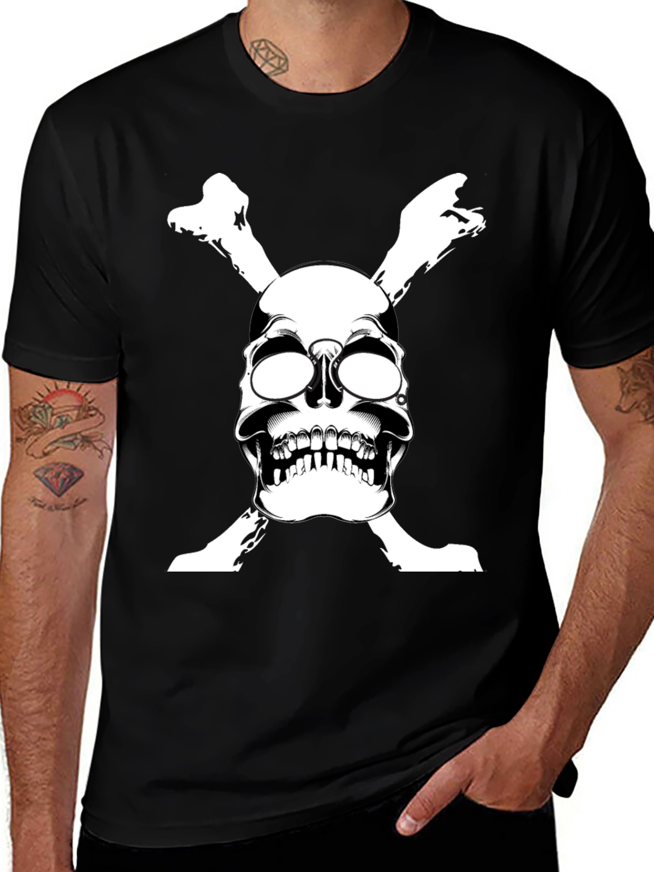 Variant 13 of Skull and Crossbones Graphic Tee - Black Cotton