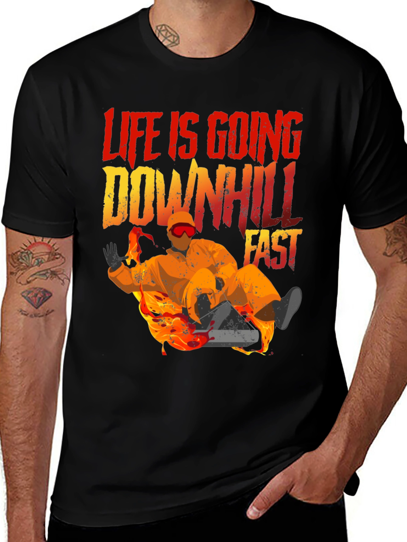 Variant 17 of Life Is Going Downhill Fast Graphic Tee - Black
