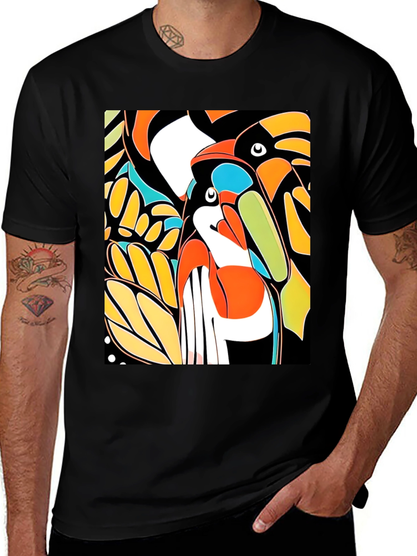 Variant 23 of Abstract Toucan Print Black T-Shirt