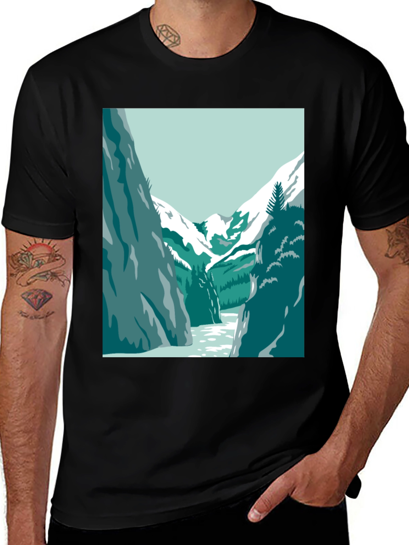 Black Mountain River Graphic Tee - Black Casual T-Shirt main image