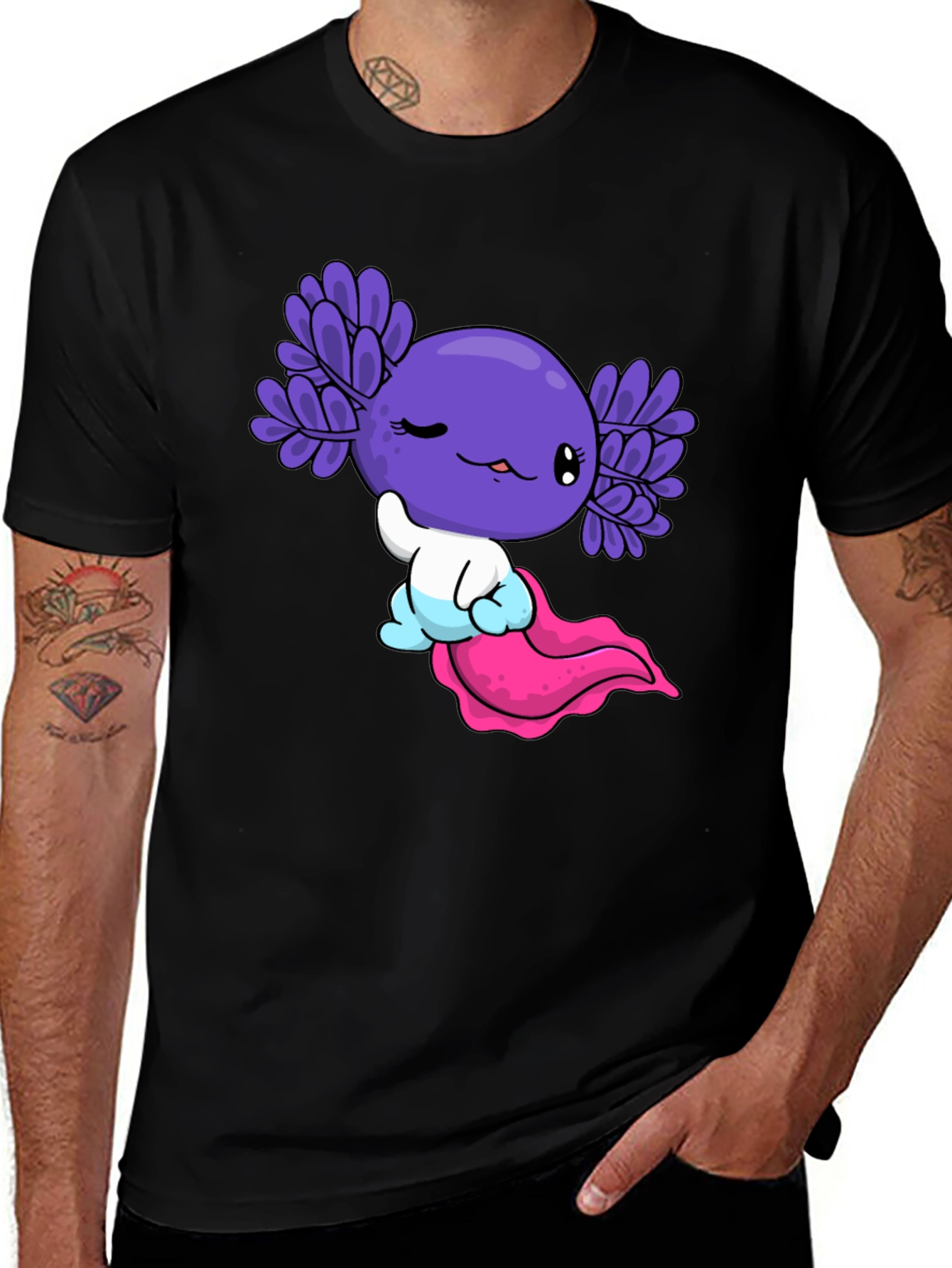 Variant 3 of Cute Axolotl Graphic Tee - Black