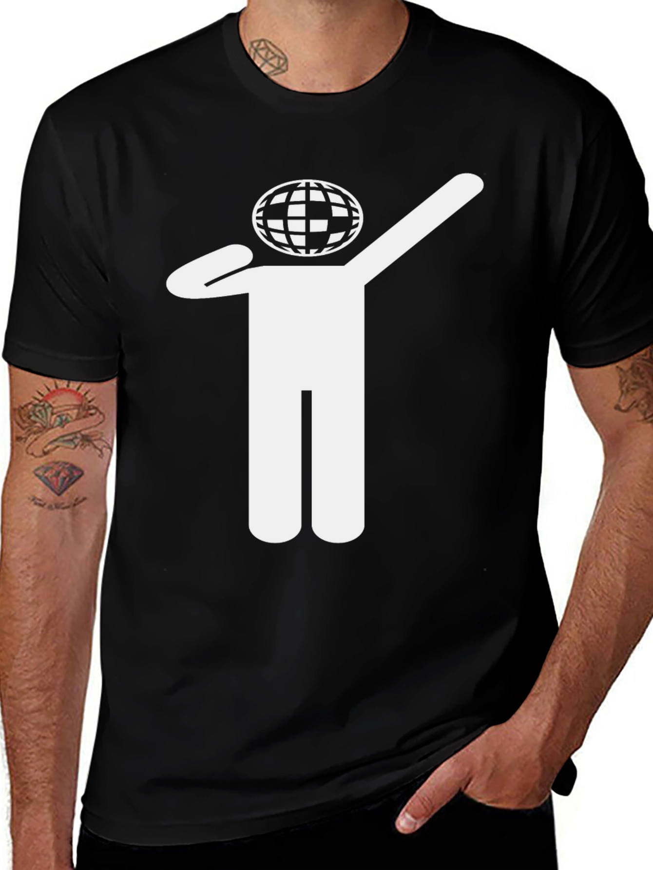 Dabbing Globe Graphic T-Shirt - Black