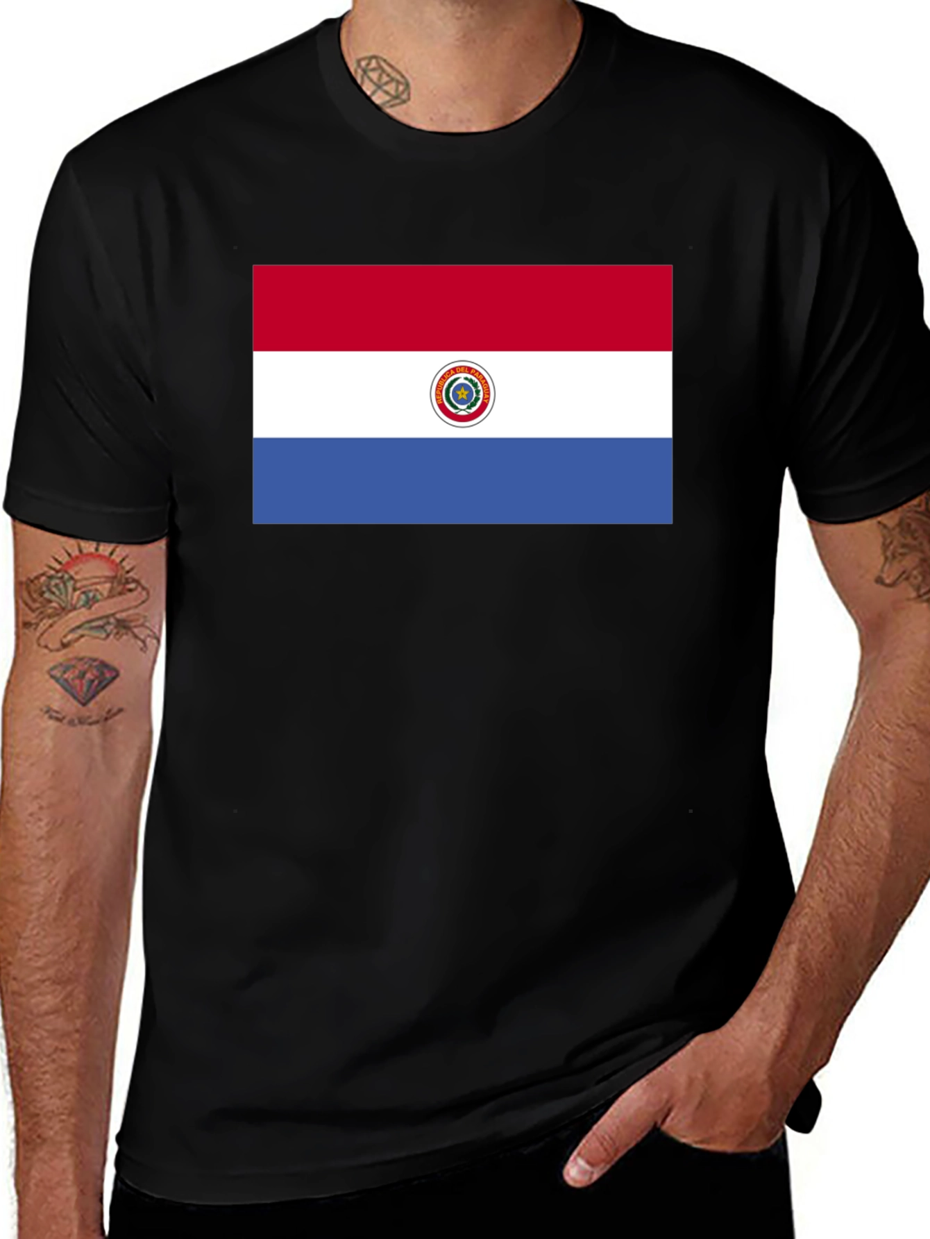 Paraguay Flag Graphic Tee - Black Cotton T-Shirt