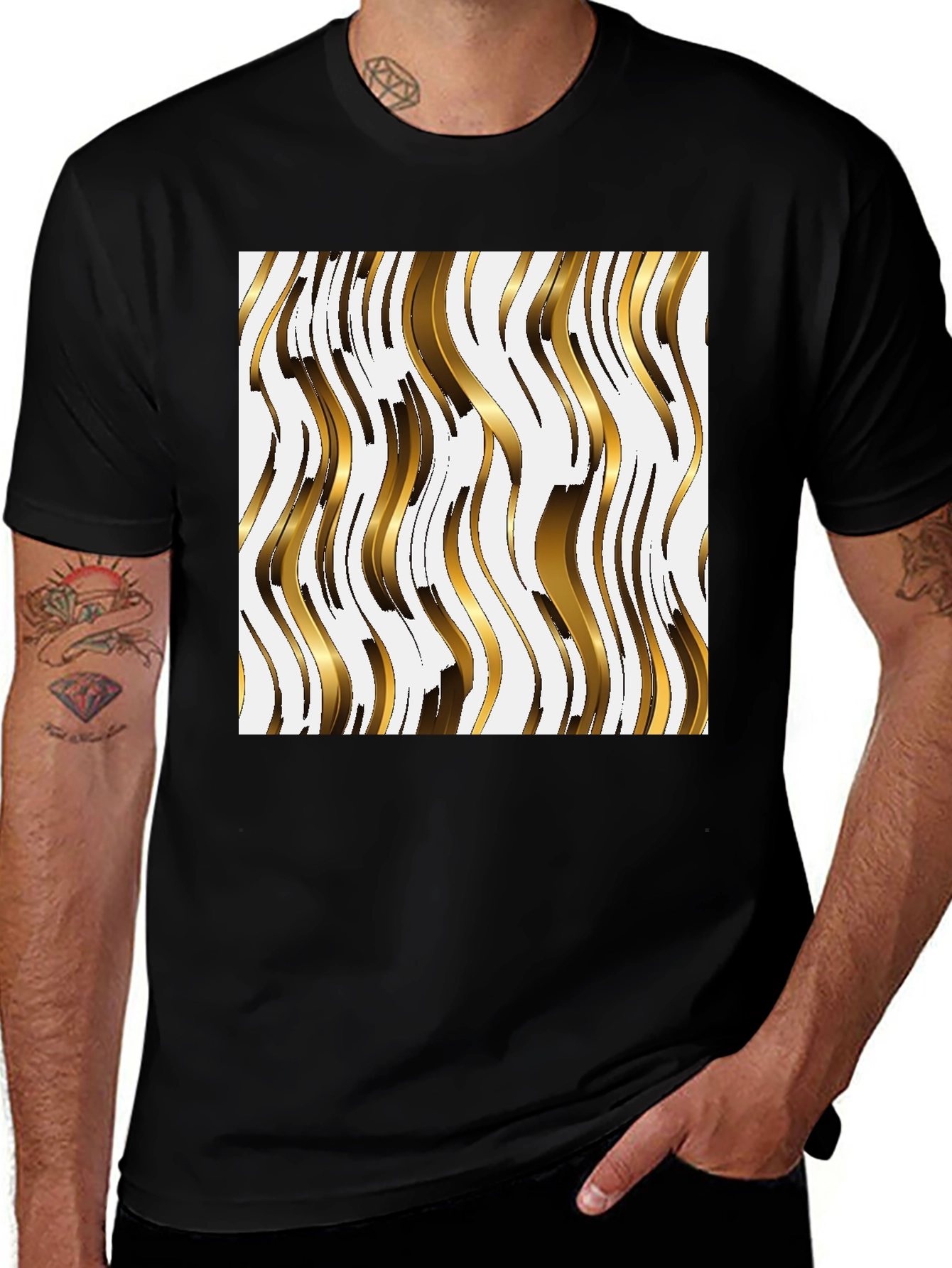Variant 29 of Gold Wave Pattern Tee - Modern Abstract Design