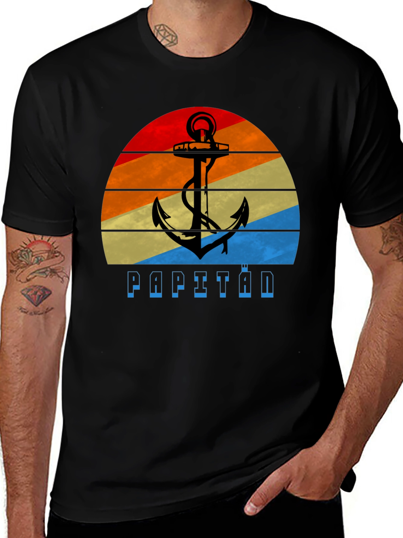 Retro Sunset Captain Anchor Graphic Tee