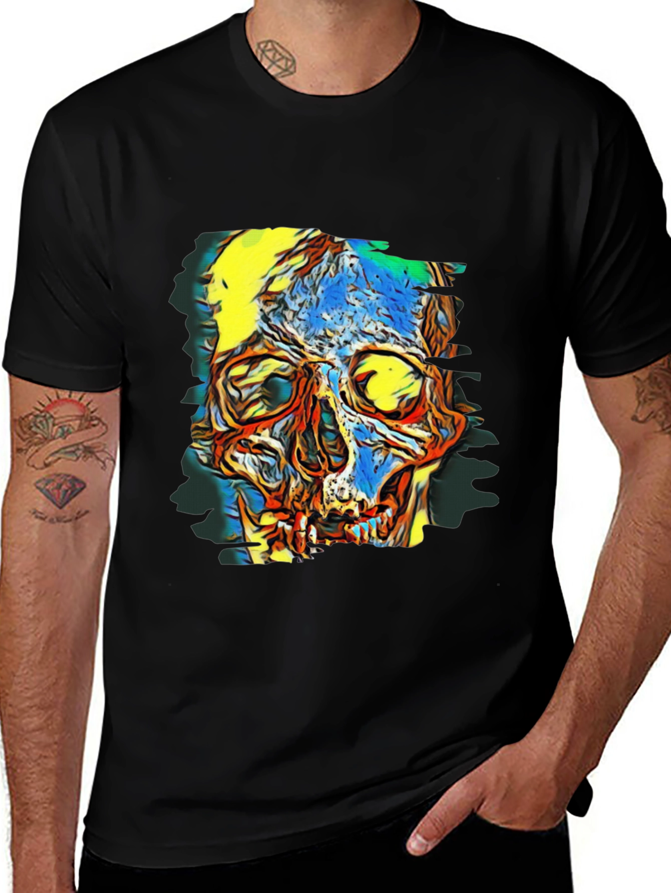 Variant 25 of Abstract Skull Graphic Black T-Shirt