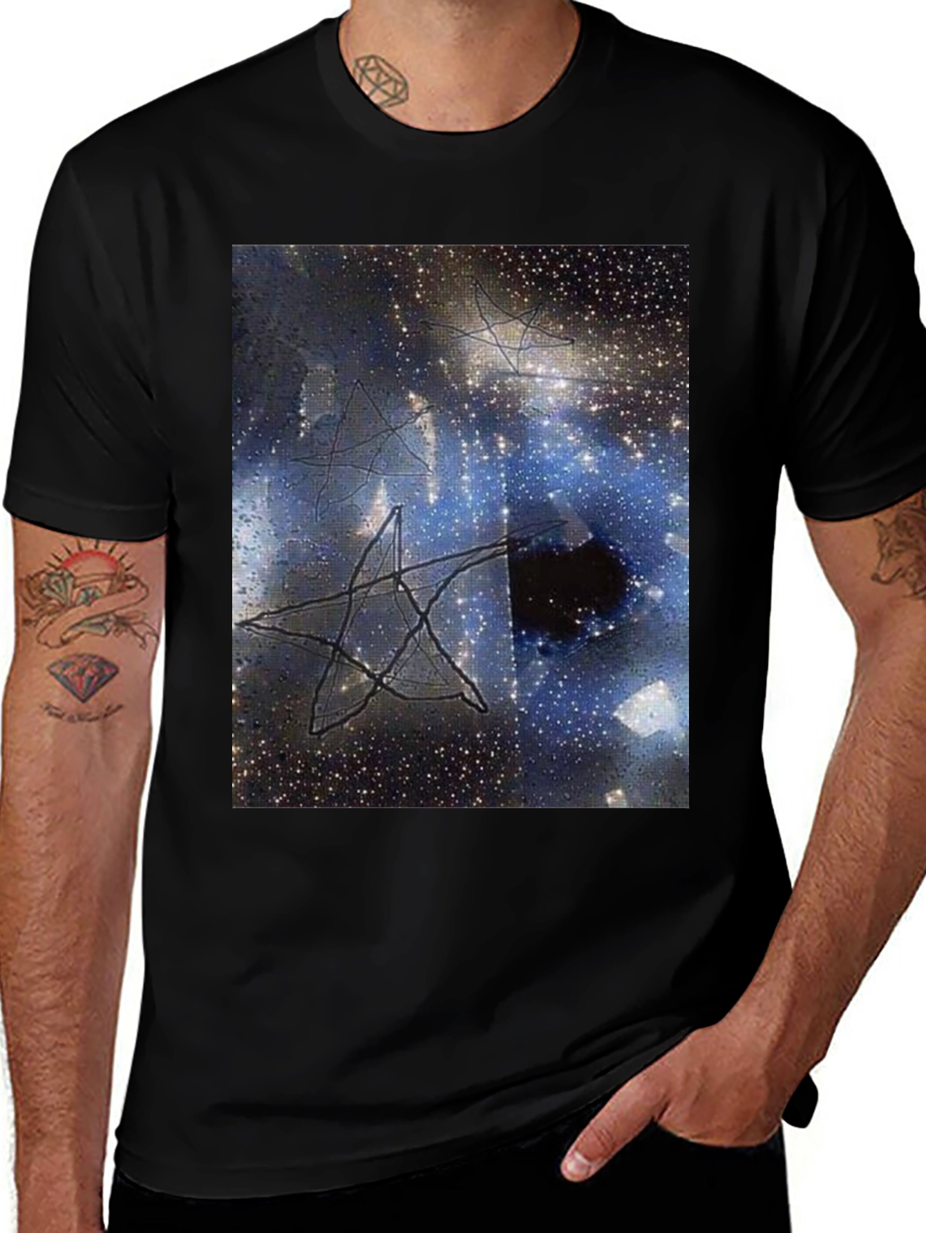 Variant 13 of Cosmic Star Graphic Tee - Black Cotton T-Shirt