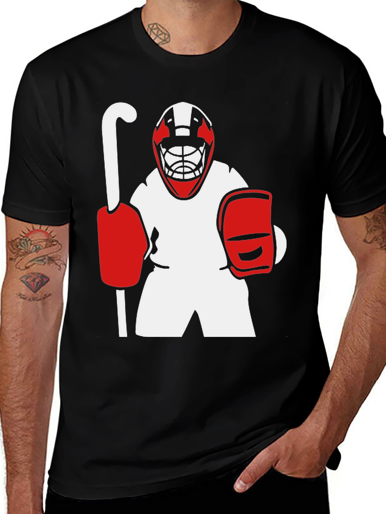 Black Hockey Goalie Graphic Tee - Black Cotton T-Shirt main image