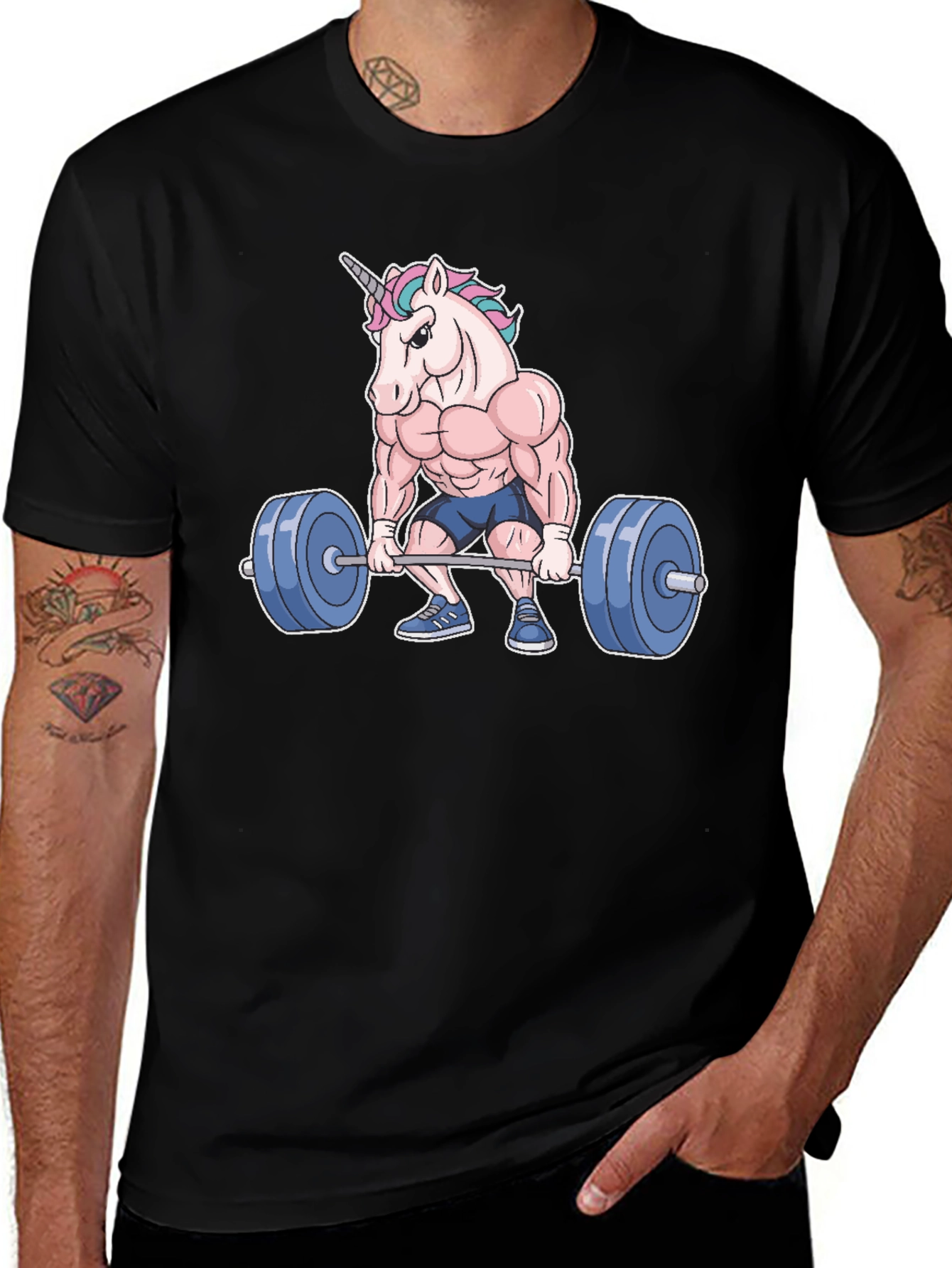 Variant 9 of Unicorn Lifting T-Shirt - Black Cotton Tee