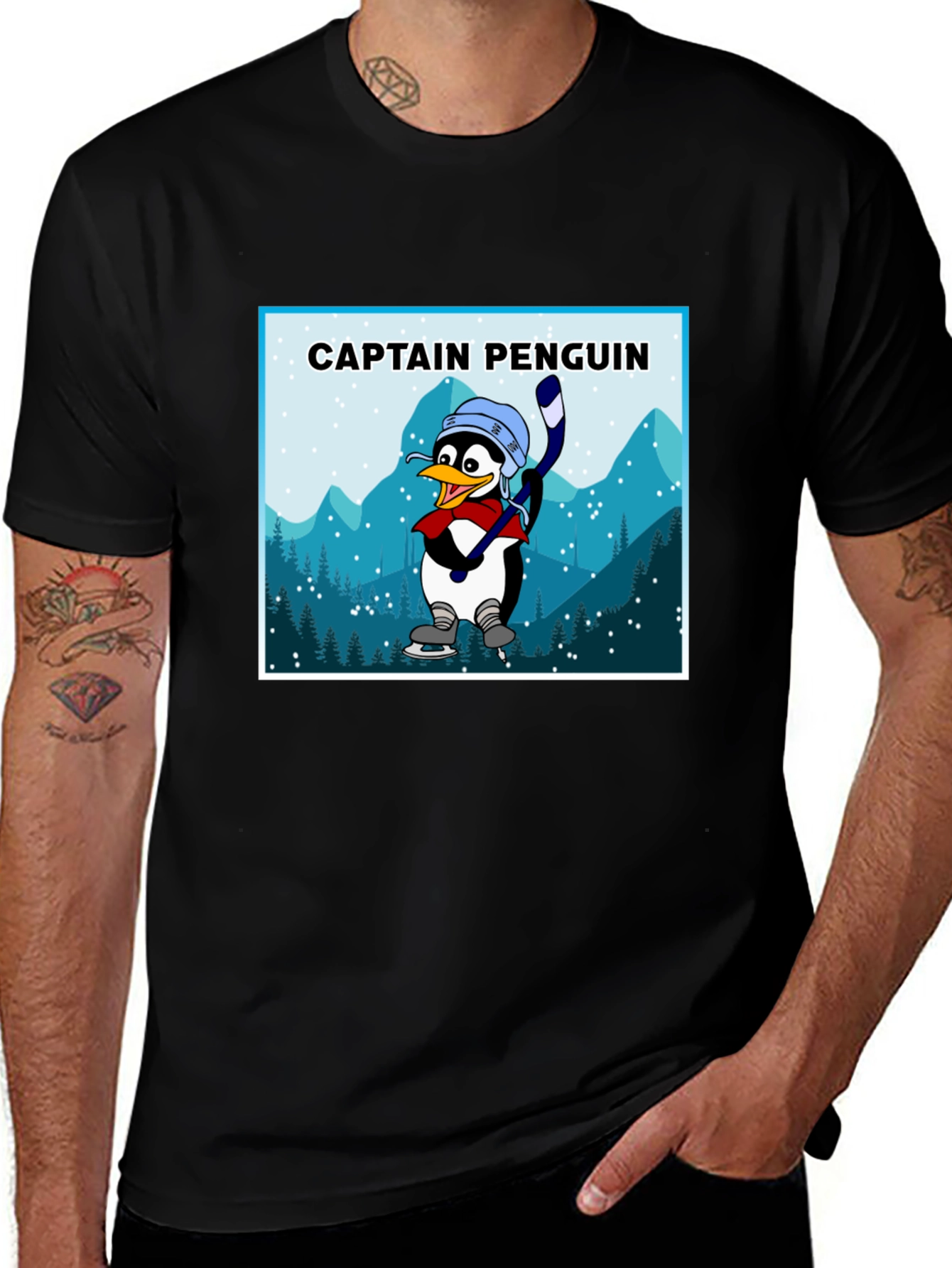 Variant 29 of Captain Penguin Graphic Tee - Black Cotton T-Shirt