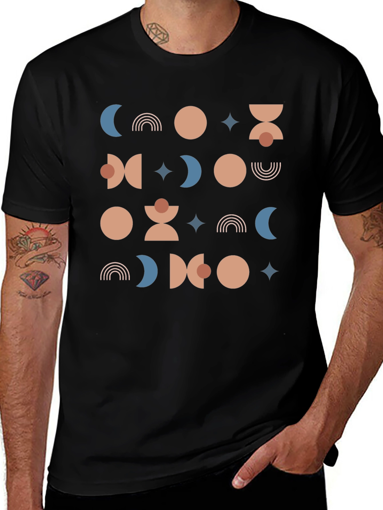 Geometric Moon Phases T-Shirt - Black