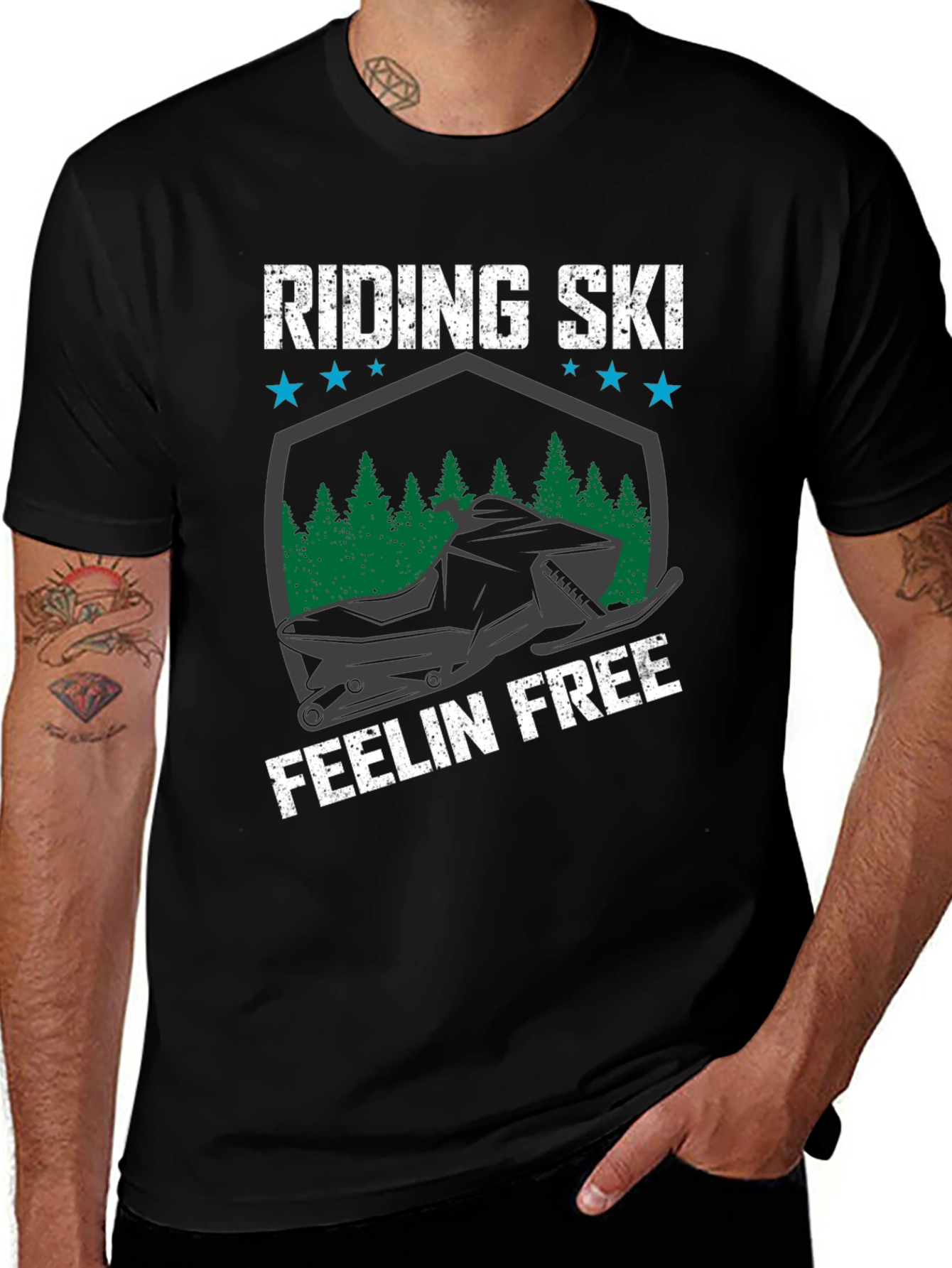 Variant 13 of Riding Ski Feelin Free Black T-Shirt