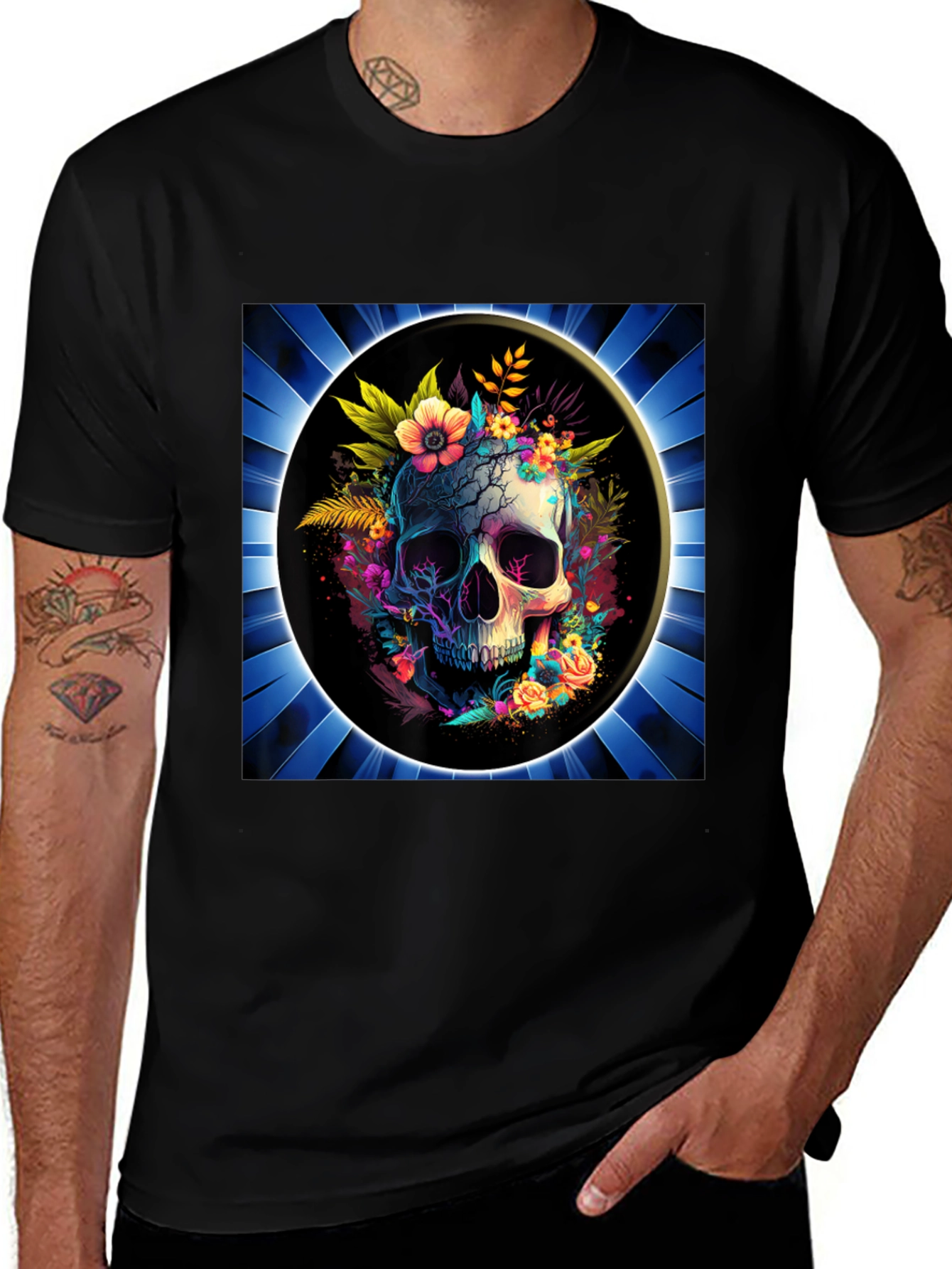 Variant 8 of Floral Skull Graphic Tee - Unique Design, Soft Fabric