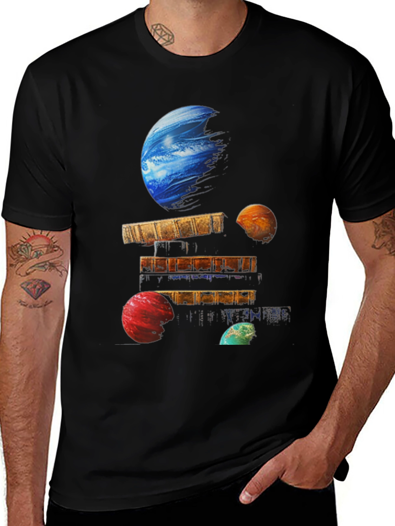 Variant 6 of Planets on Books Black T-Shirt
