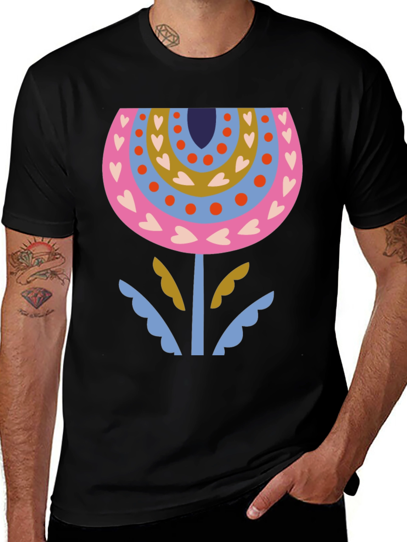 Variant 8 of Floral Heart Pattern Graphic Tee - Stylish Everyday Wear