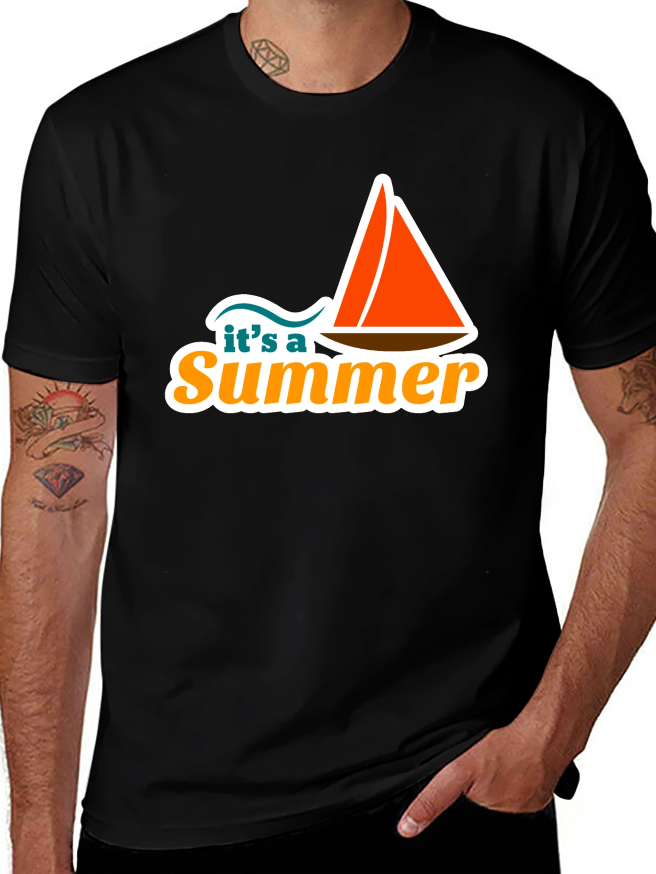 Variant 10 of It's a Summer T-Shirt - Black, Sailboat Graphic