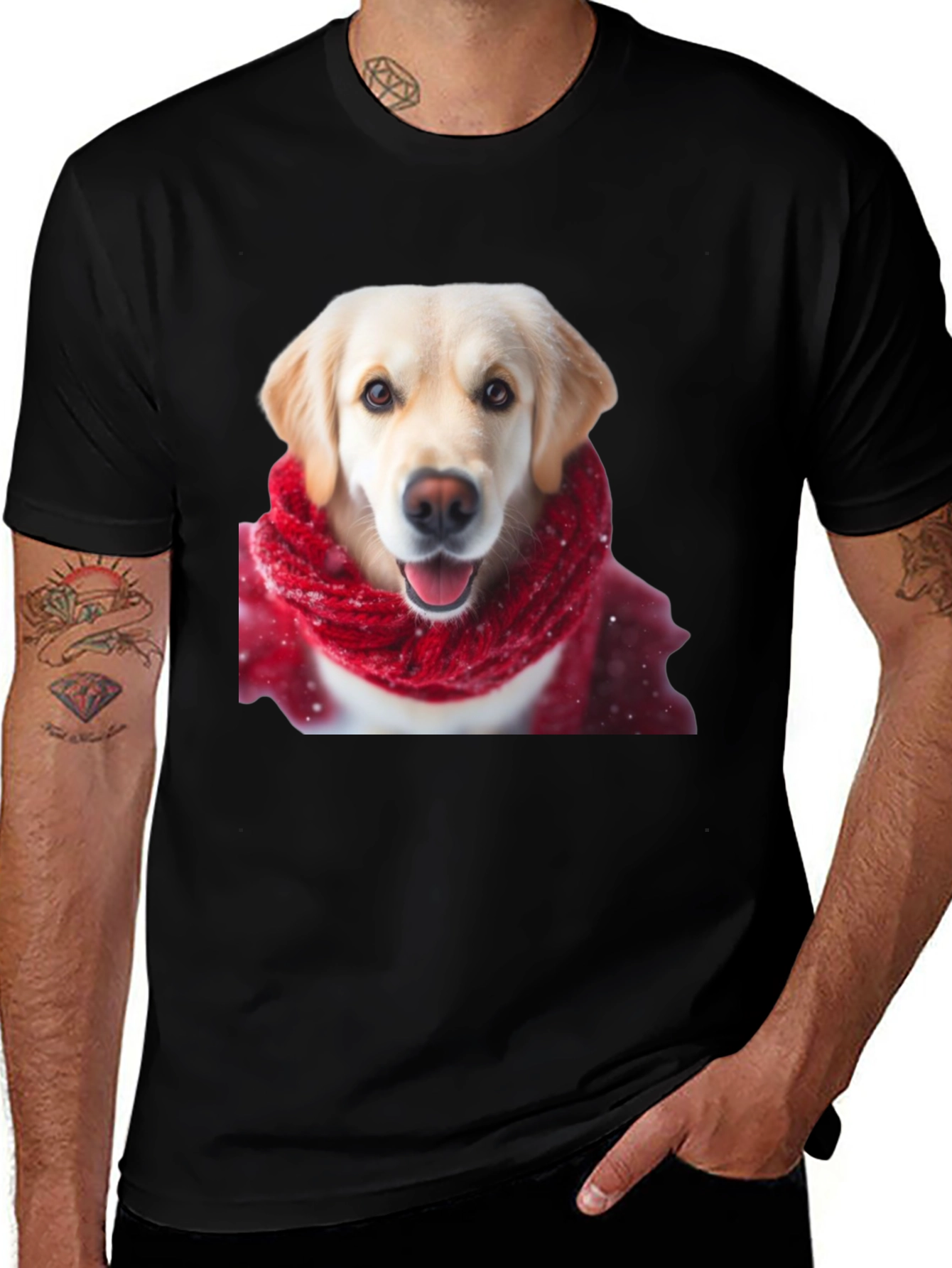 Variant 19 of Dog in Scarf Graphic Tee - Black Casual T-Shirt