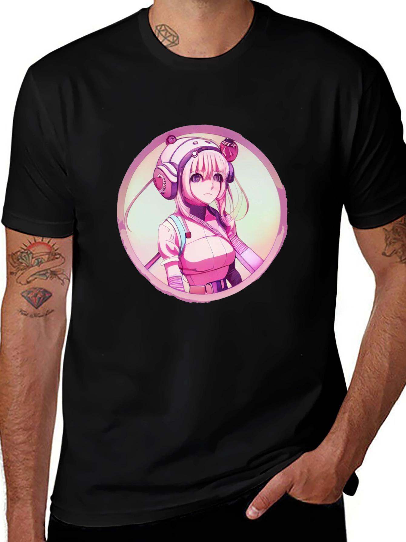 Variant 4 of Anime Girl Graphic Tee - Black Cotton T-Shirt