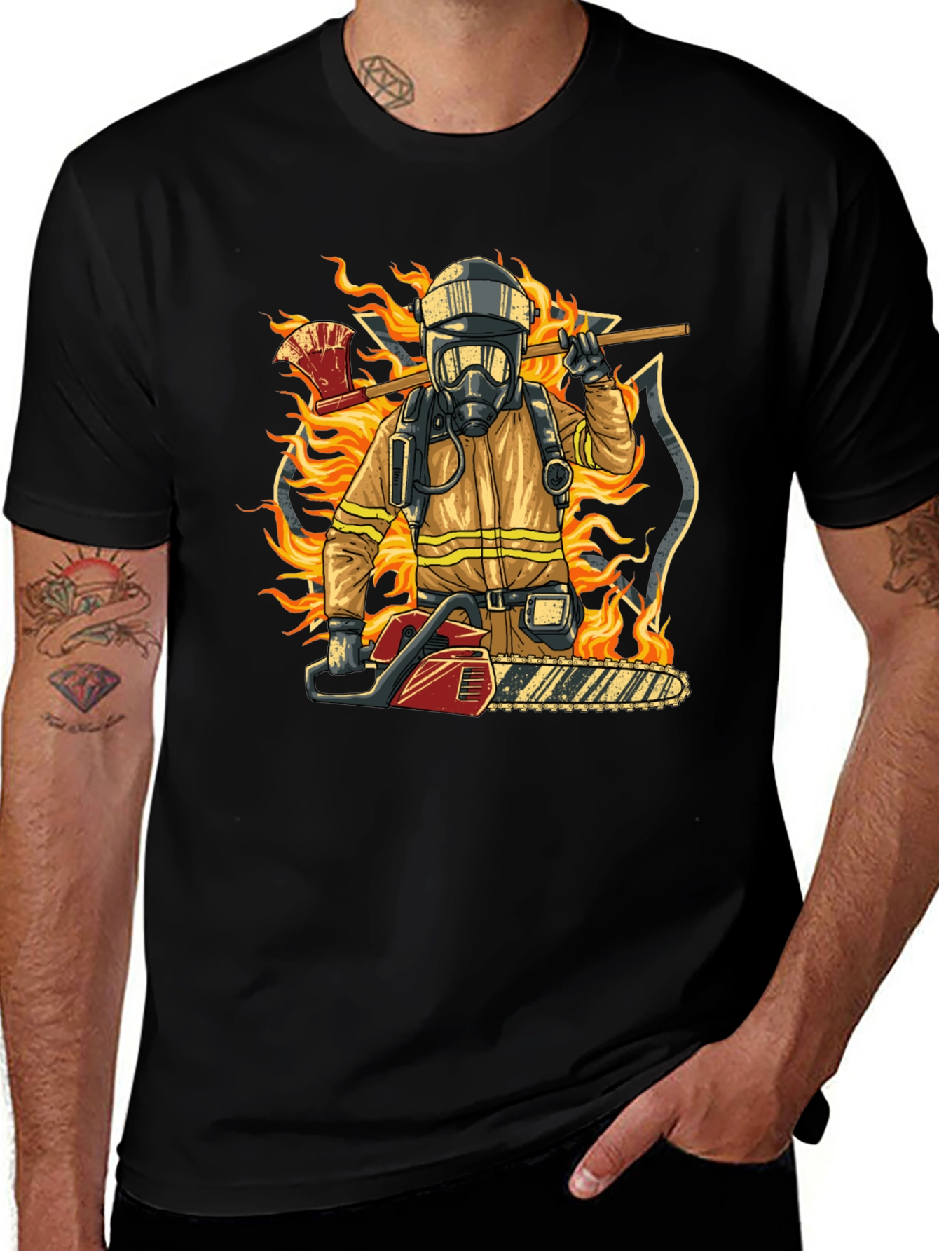 Variant 12 of Firefighter Chainsaw T-Shirt - Bold Graphic Tee