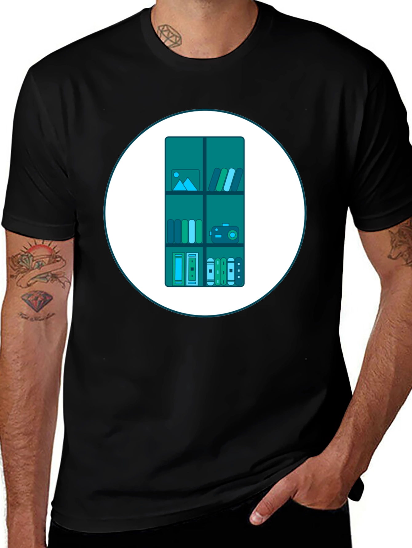 Variant 5 of Bookcase Graphic T-Shirt - Stylish Men's Tee
