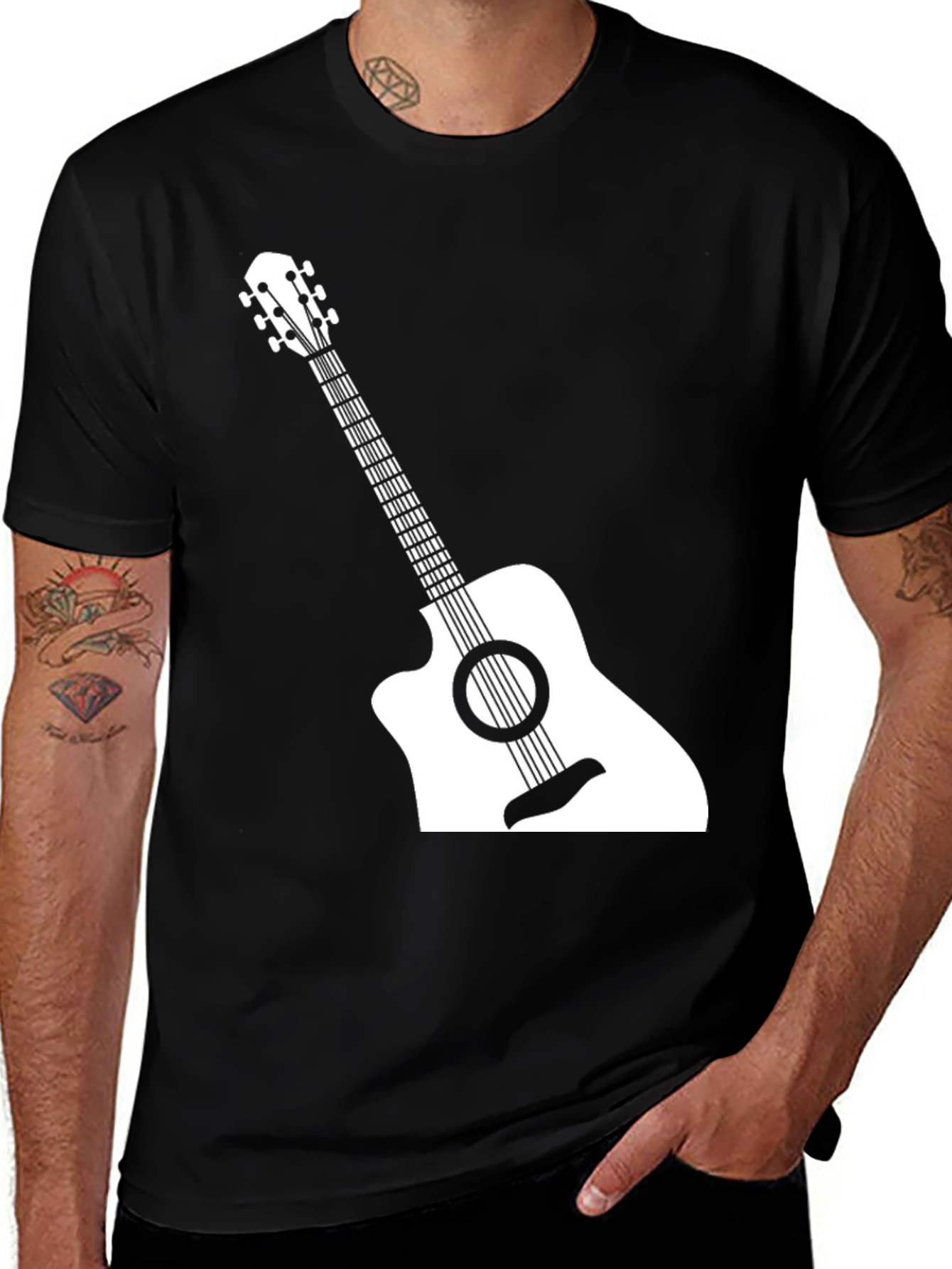 Variant 17 of Acoustic Guitar Graphic Tee - Black Cotton T-Shirt