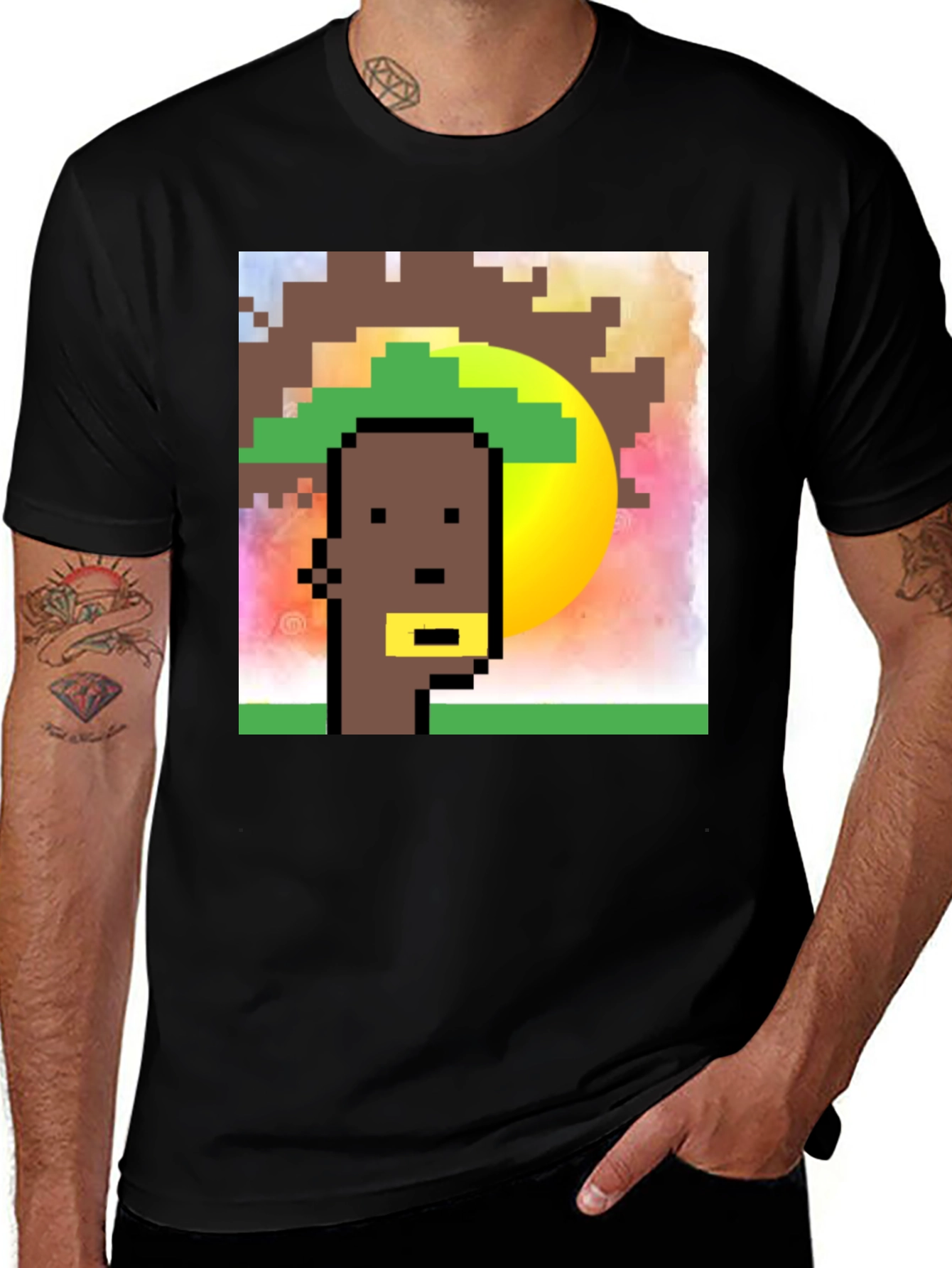 Variant 26 of Pixelated Character Graphic Tee - Black Cotton Blend