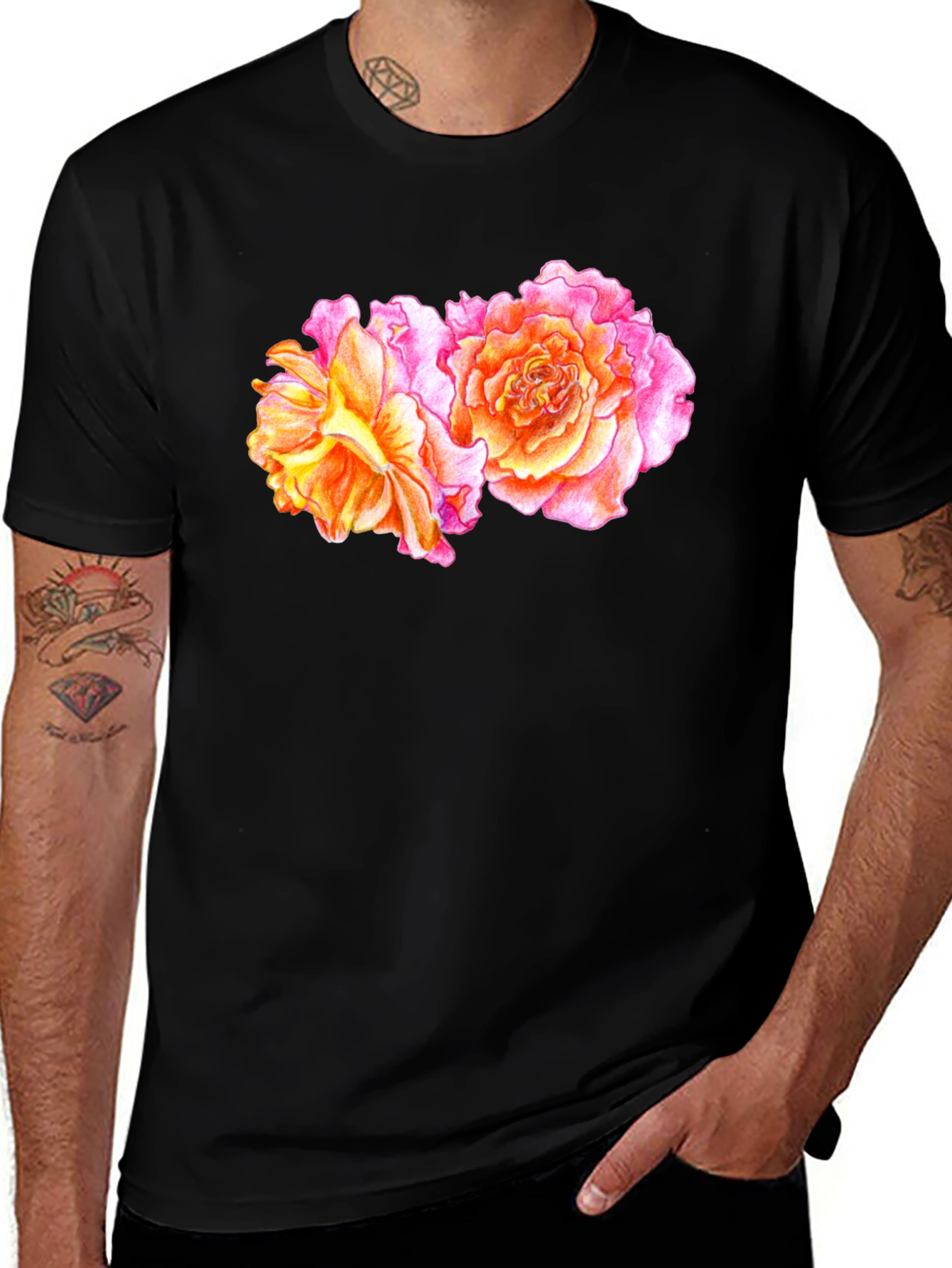 Variant 10 of Floral Rose T-Shirt - Black