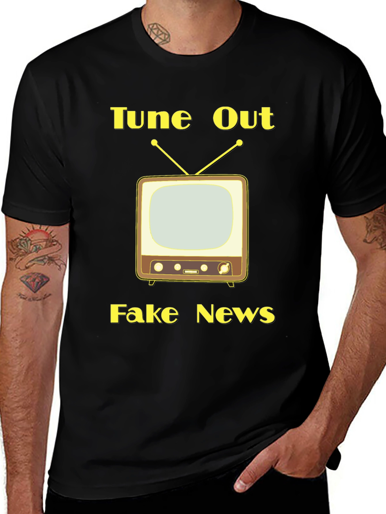 Variant 25 of Tune Out Fake News Graphic Tee - Black