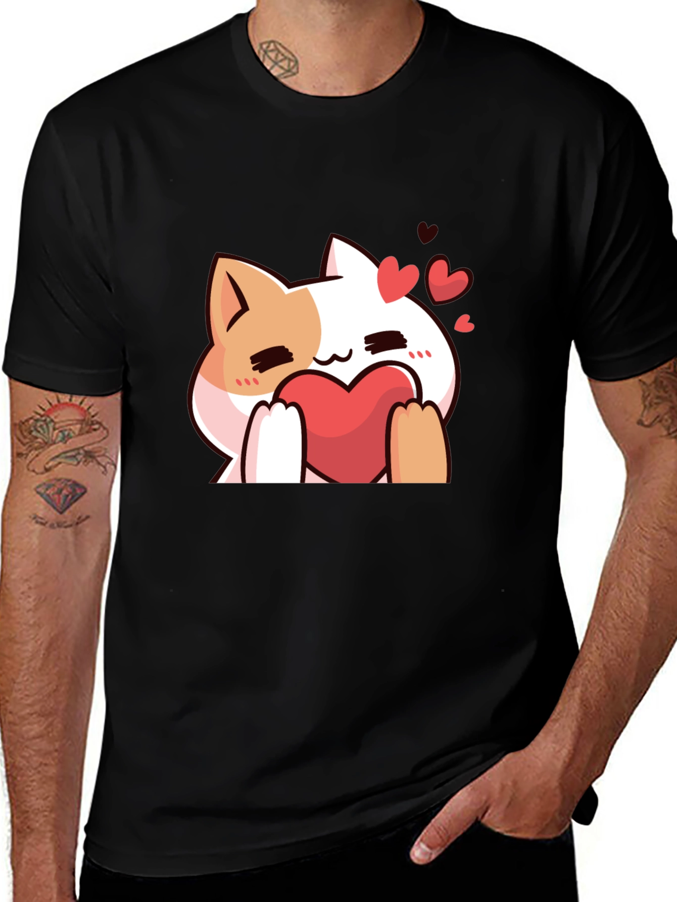 Variant 30 of Cute Cat Heart Graphic Black T-Shirt