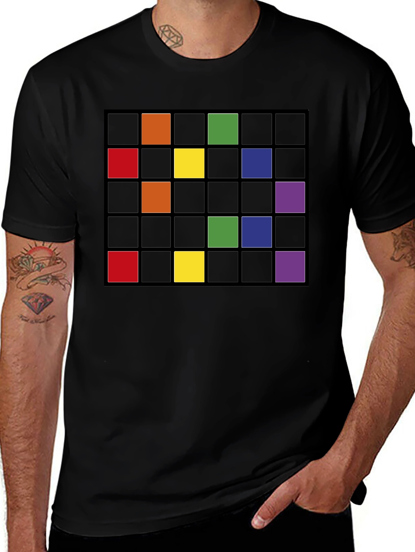 Variant 14 of Rainbow Squares Graphic Tee - Black Cotton Blend
