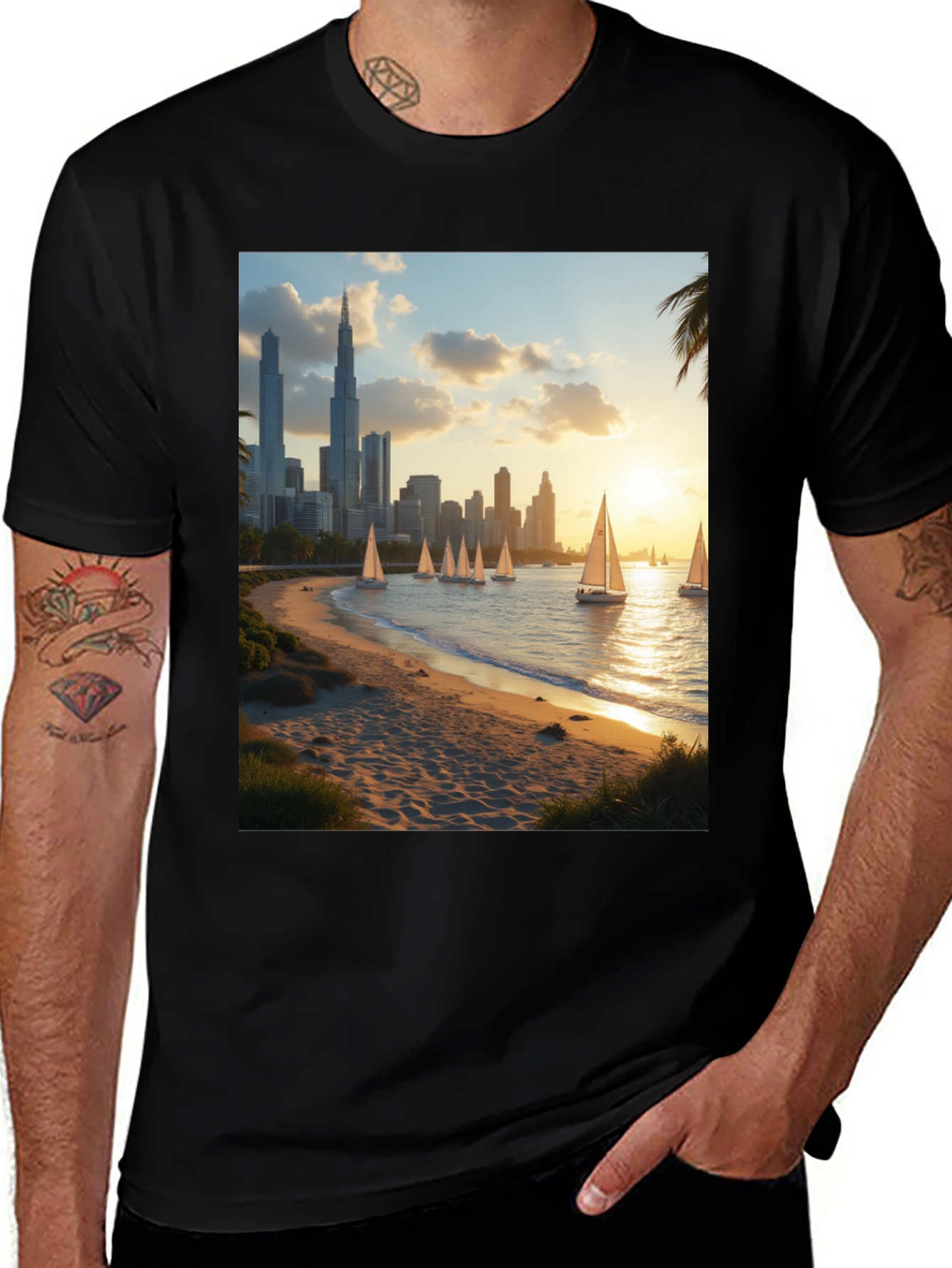 Dubai Skyline Sailboat T-Shirt