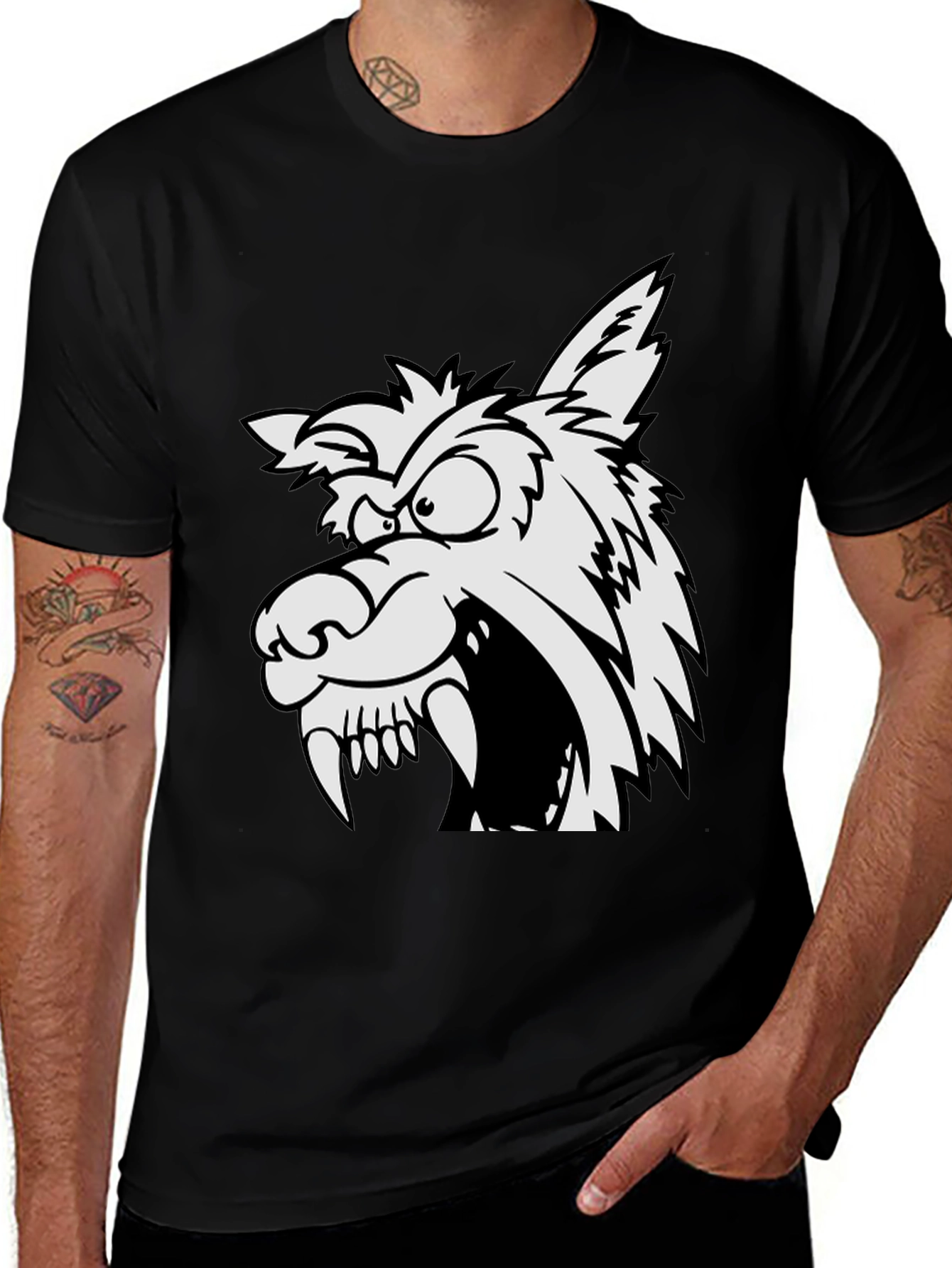 Variant 26 of Wolf Graphic Tee - Men's Black Short Sleeve Shirt