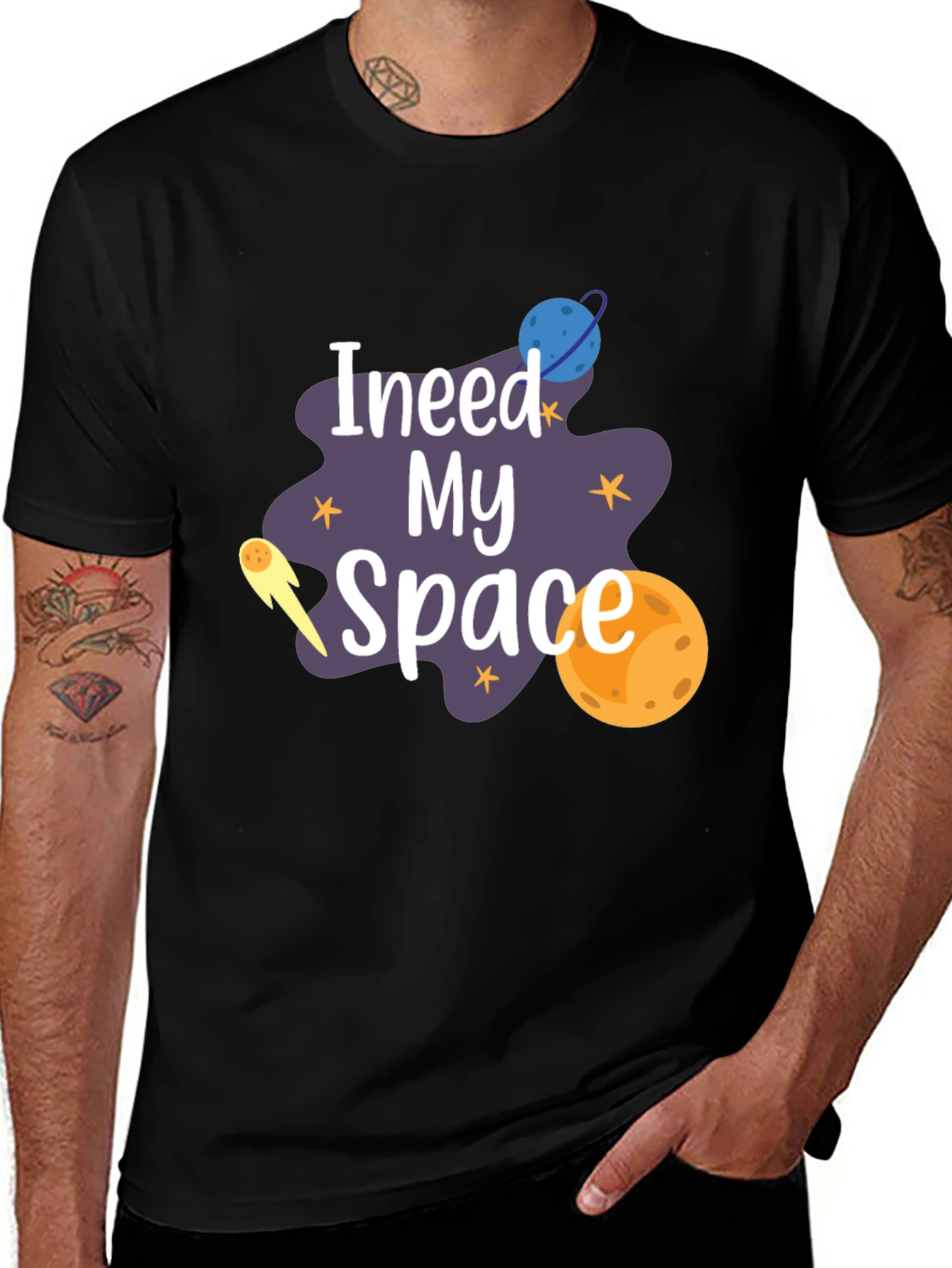 Variant 14 of I Need My Space Graphic T-Shirt - Black Cotton Tee