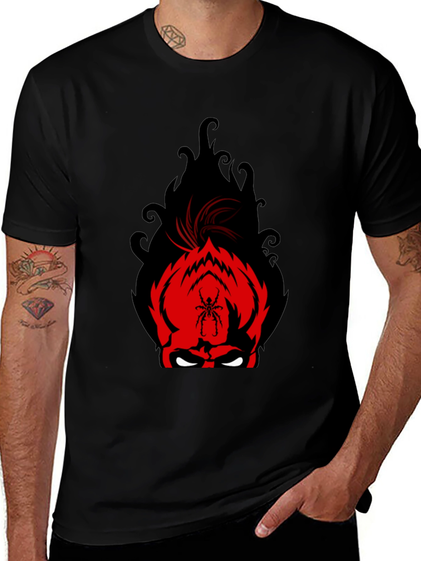Variant 12 of Graphic Black T-Shirt: Spider-Man Inspired Design