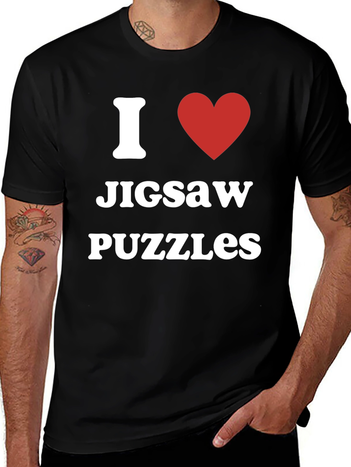 Variant 11 of I Heart Jigsaw Puzzles T-Shirt - Black Cotton Tee