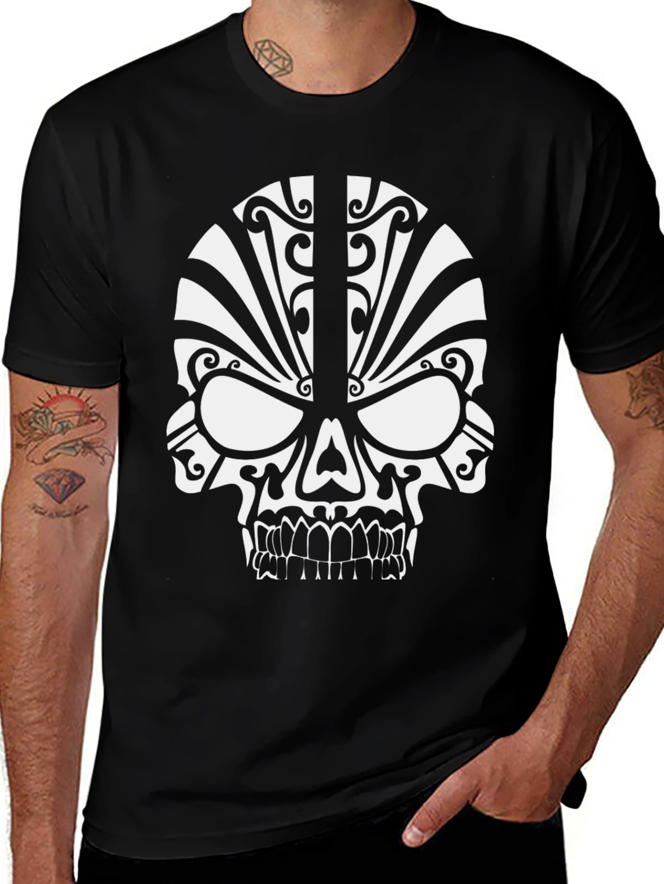 Variant 29 of Tribal Skull Graphic T-Shirt - Black