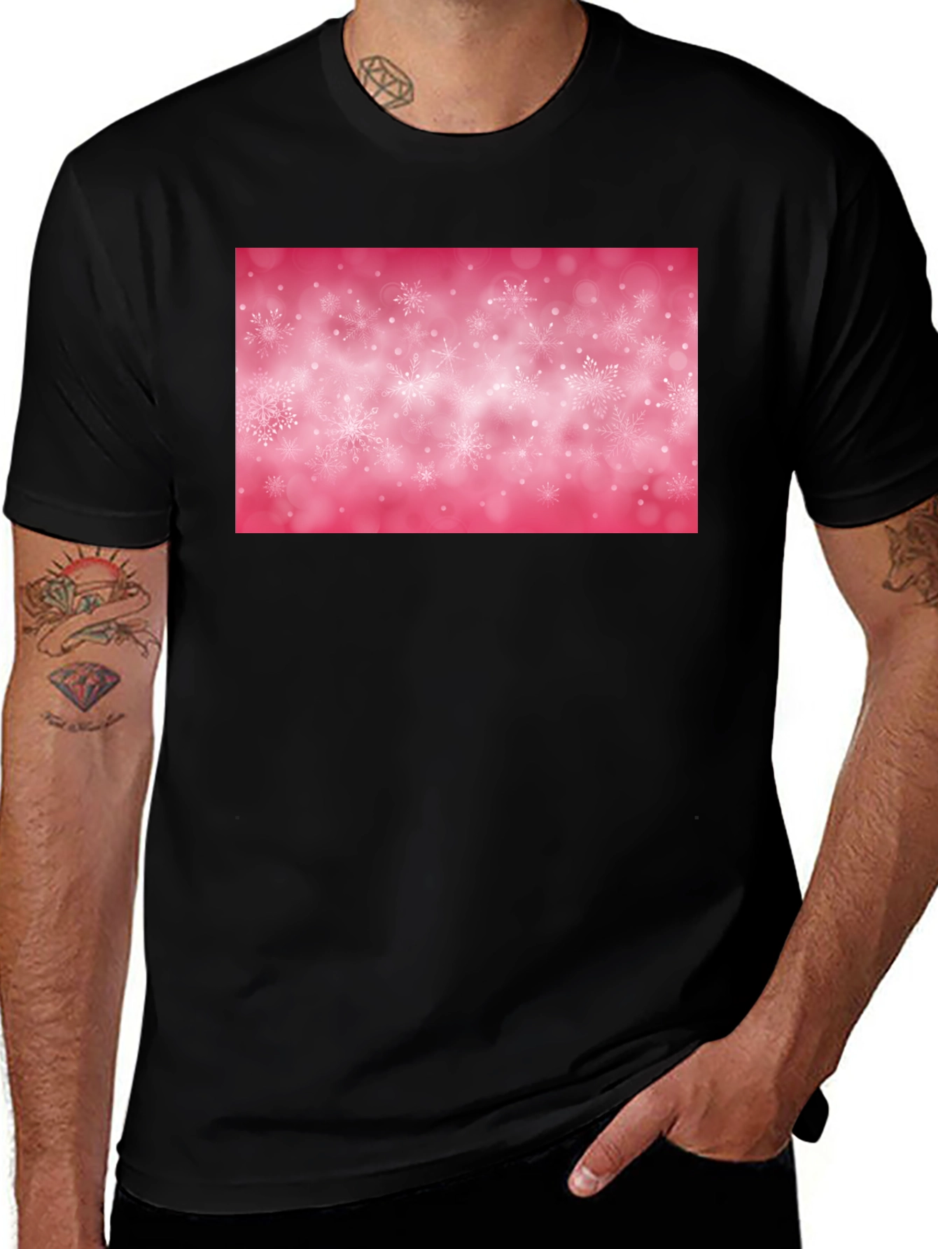 Variant 8 of Snowflake Pattern Black T-Shirt