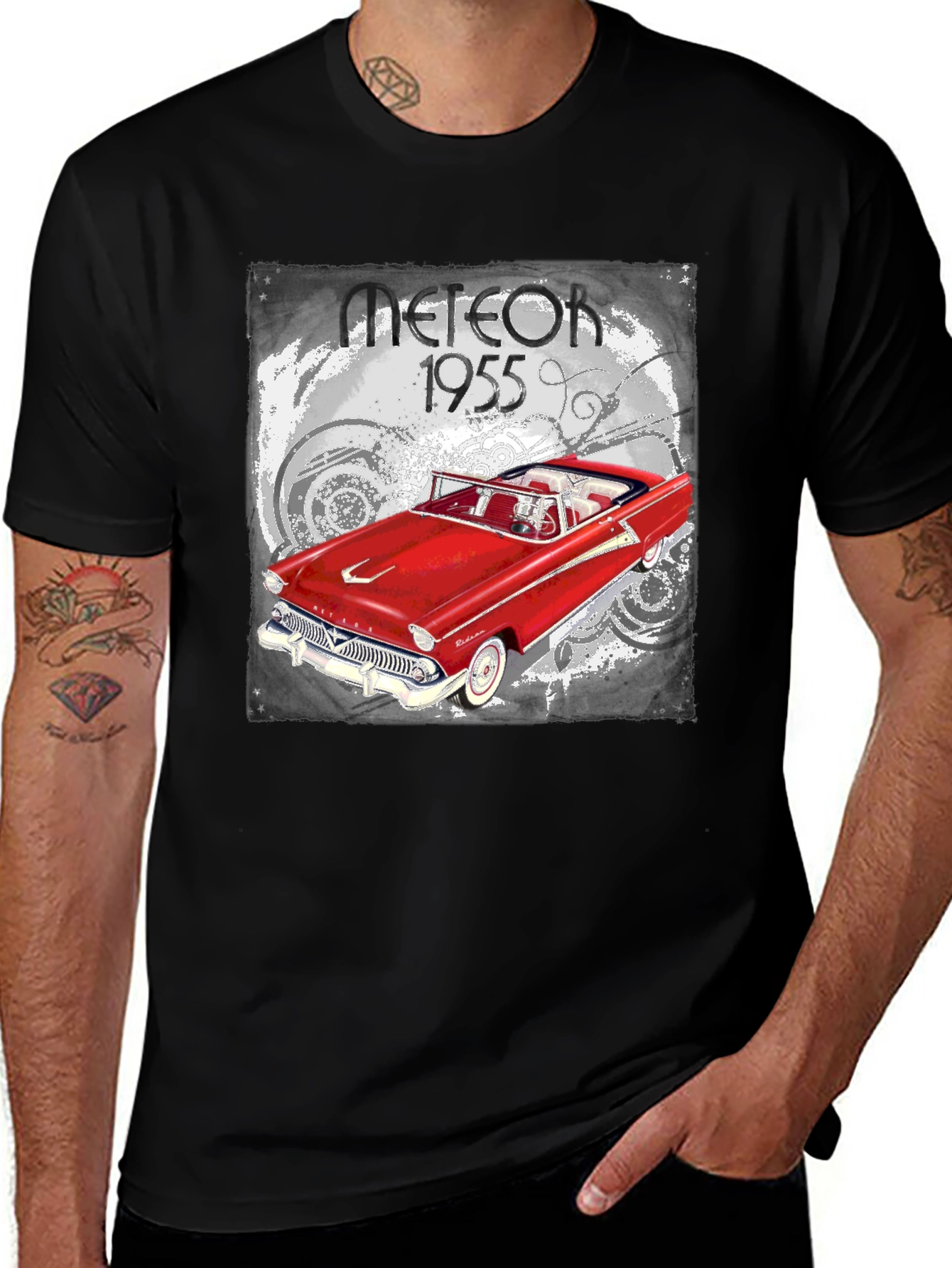 Variant 27 of Meteor 1955 Car Graphic T-Shirt - Black