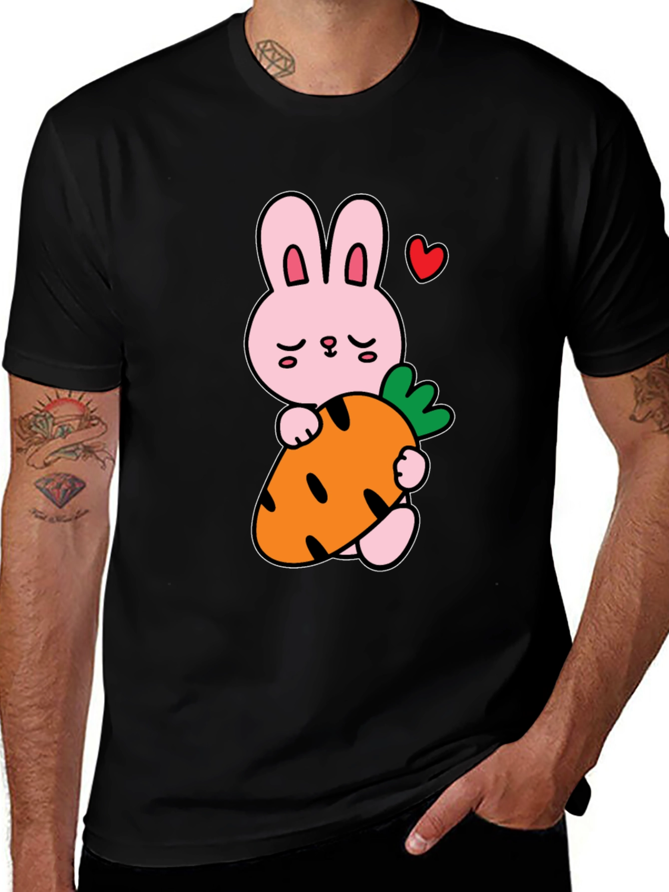 Variant 9 of Cute Bunny & Carrot Graphic Tee - Black