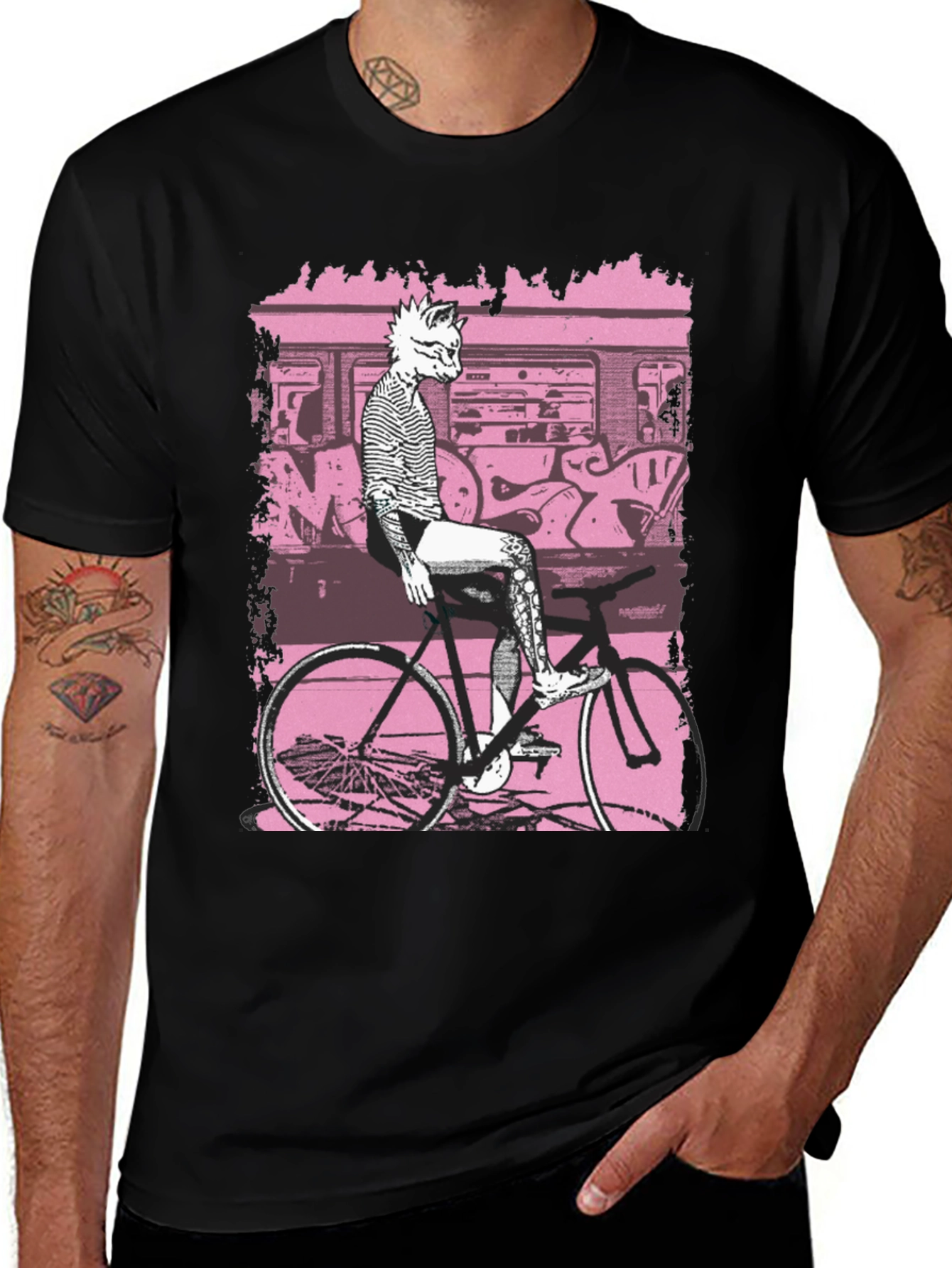Variant 30 of Unique Graphic Tee - Cat on Bike Design