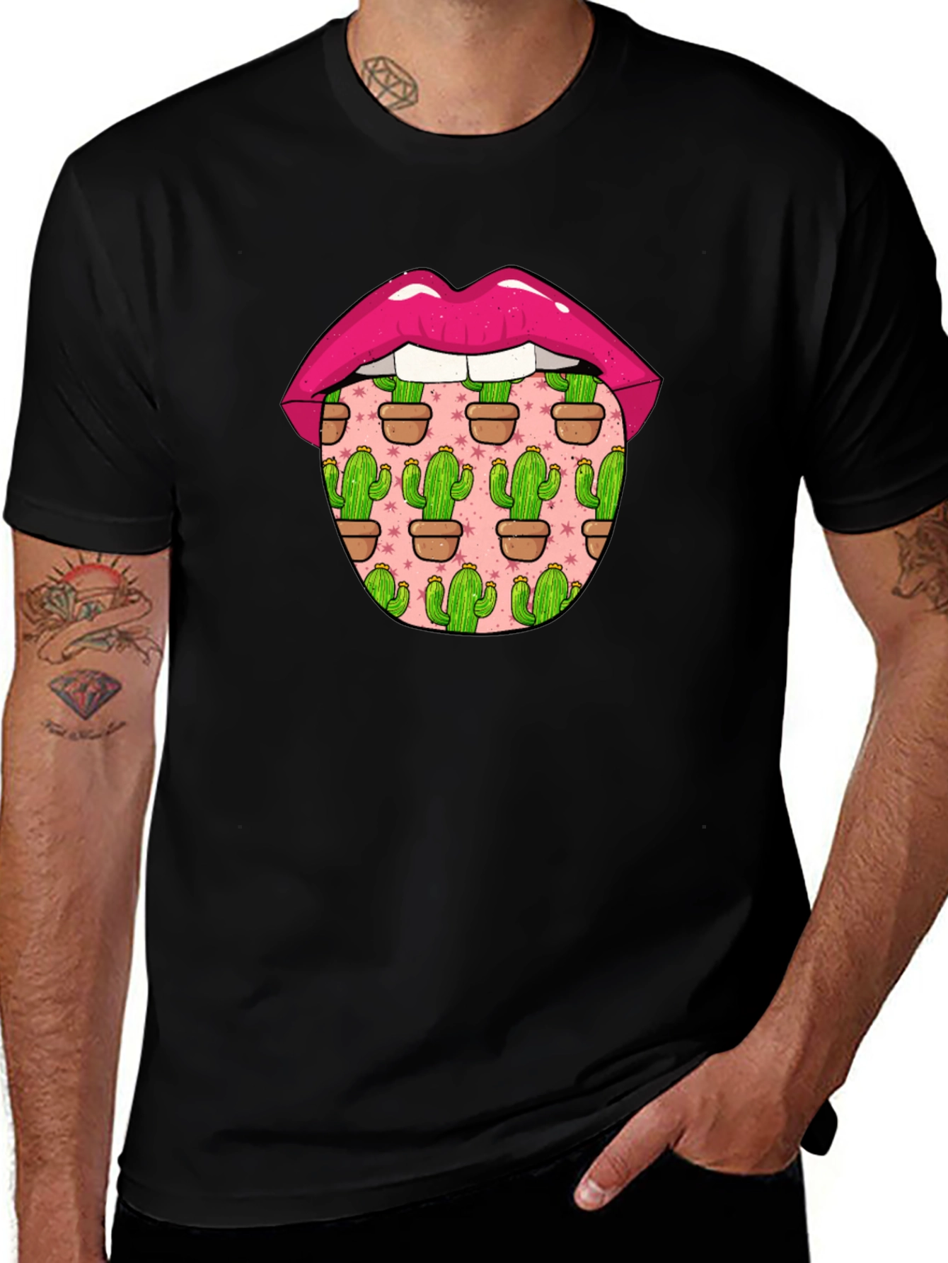 Variant 9 of Cactus Tongue Graphic Tee - Novelty Lip Design