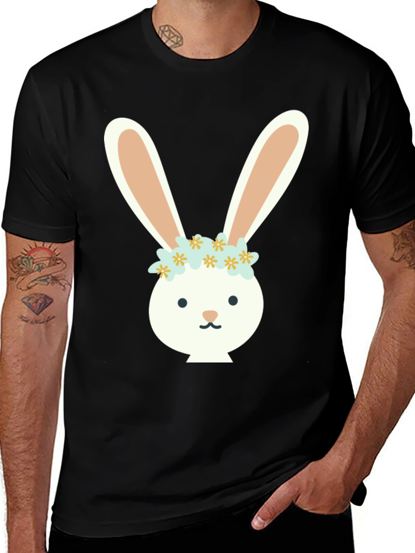 Variant 8 of Bunny Flower Crown Graphic Tee - Black