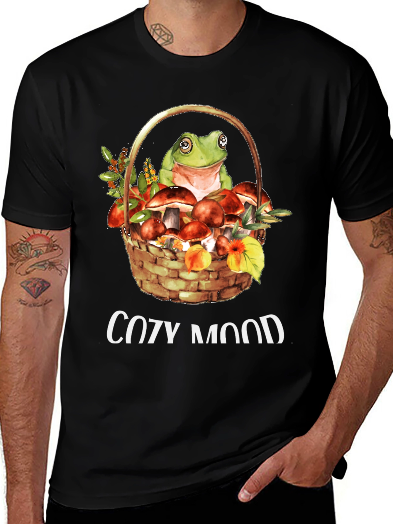 Variant 24 of Cozy Mood Frog & Mushroom Basket T-Shirt