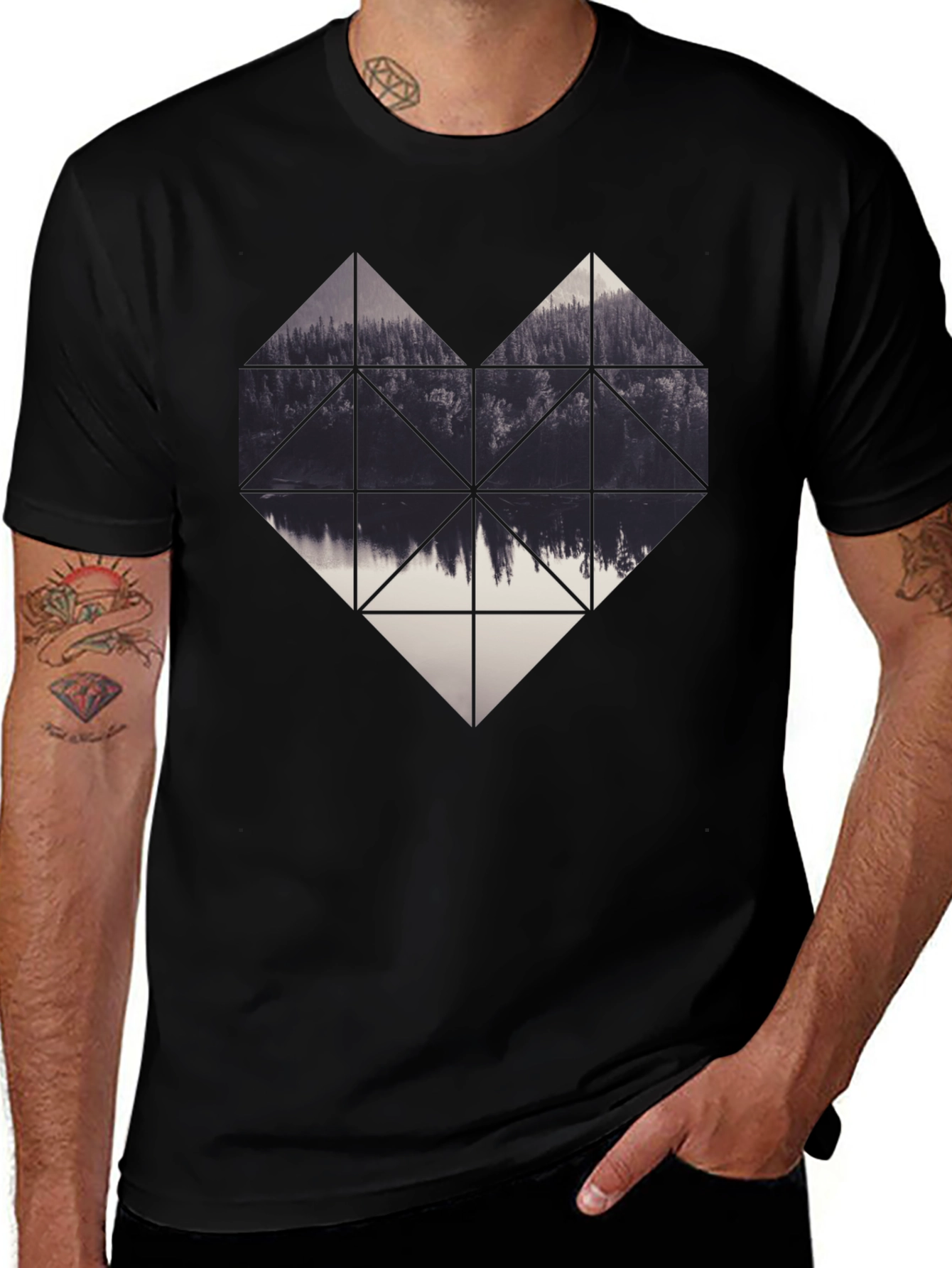 Variant 7 of Geometric Heart Graphic Tee - Modern Black Shirt